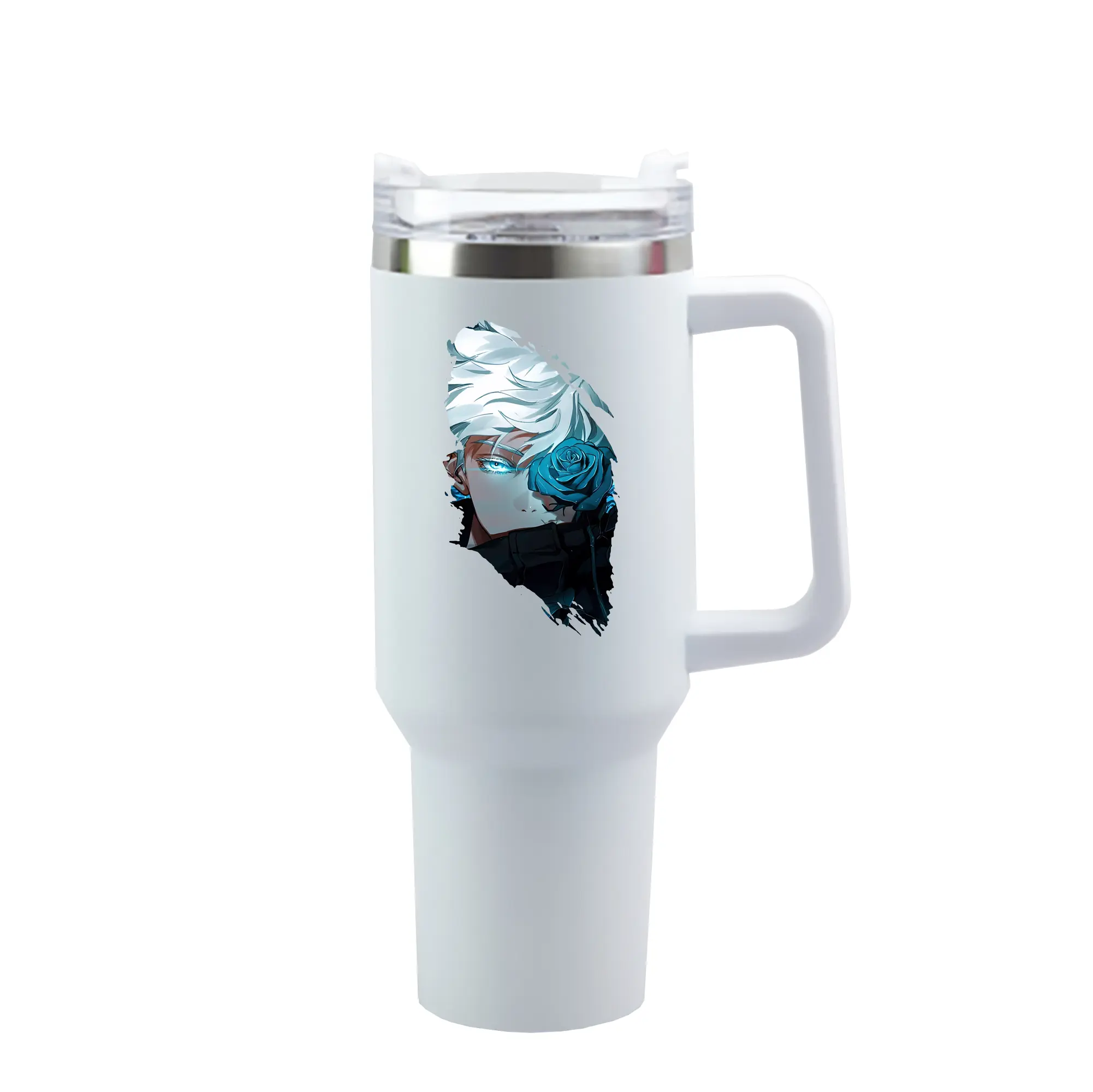 呪術廻戦 グッズ,五条 悟 - 1200mL 車用タンブラー ・ クリスタルステッカー ・ 304ステンレス 内側 ・ 201ステンレス 外側 ・ 保温 保冷 ・ ハンドル＆ストロー付き ・ 通勤 ドライブ アウトドア用