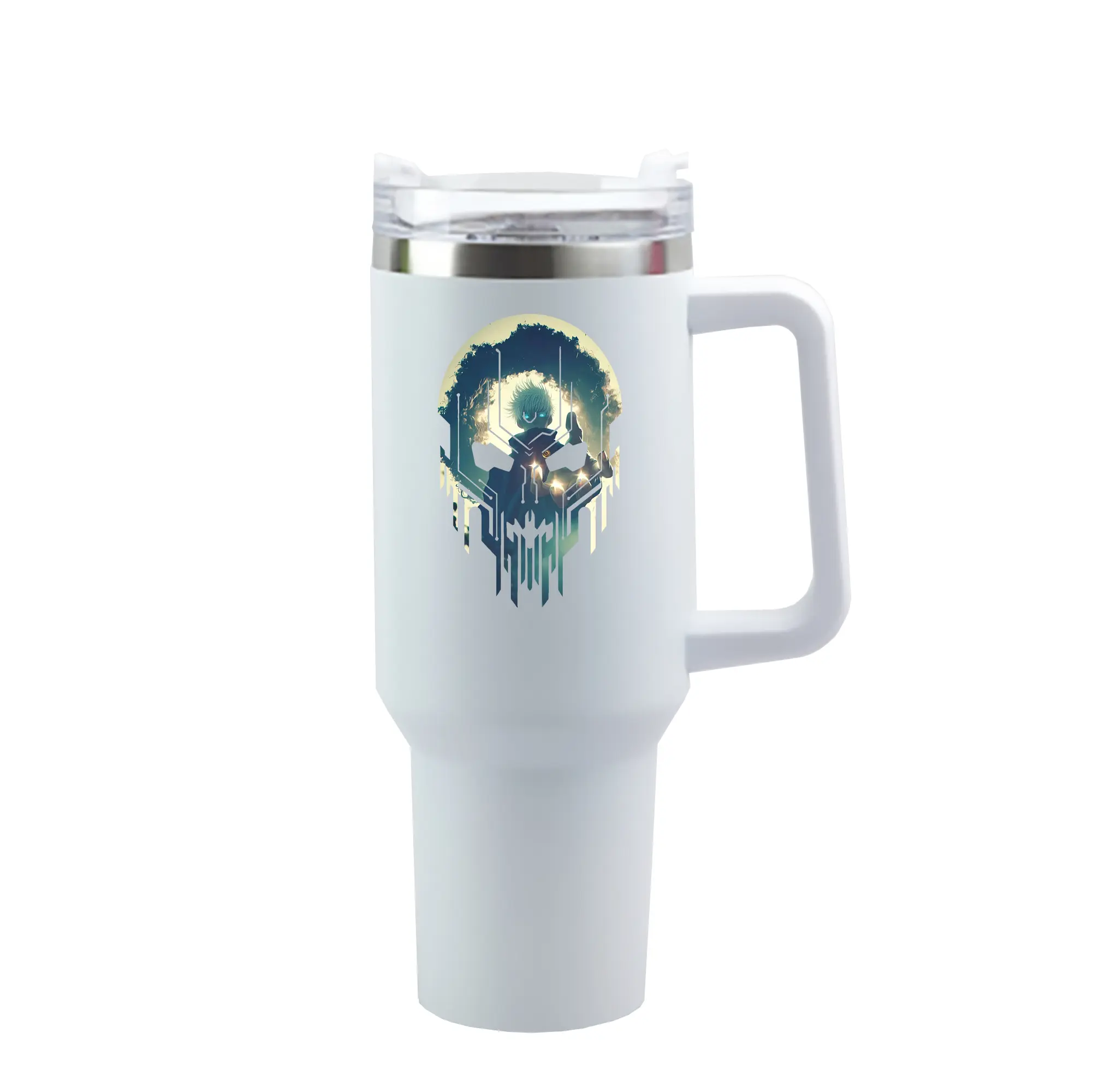 呪術廻戦 グッズ,五条 悟 - 1200mL 車用タンブラー ・ クリスタルステッカー ・ 304ステンレス 内側 ・ 201ステンレス 外側 ・ 保温 保冷 ・ ハンドル＆ストロー付き ・ 通勤 ドライブ アウトドア用