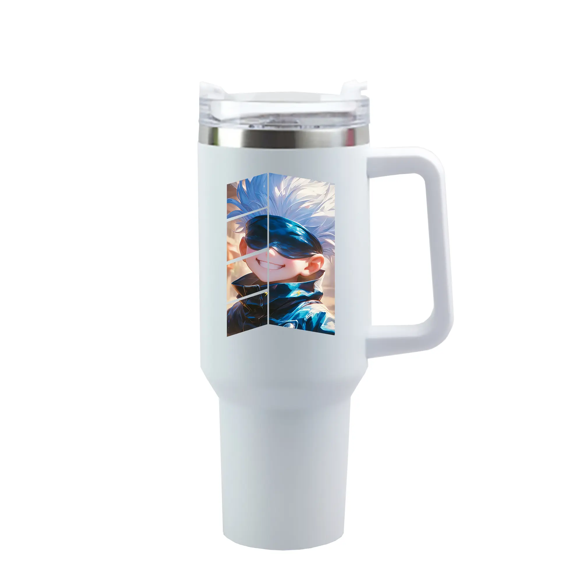 呪術廻戦 グッズ,五条 悟 - 1200mL 車用タンブラー ・ クリスタルステッカー ・ 304ステンレス 内側 ・ 201ステンレス 外側 ・ 保温 保冷 ・ ハンドル＆ストロー付き ・ 通勤 ドライブ アウトドア用