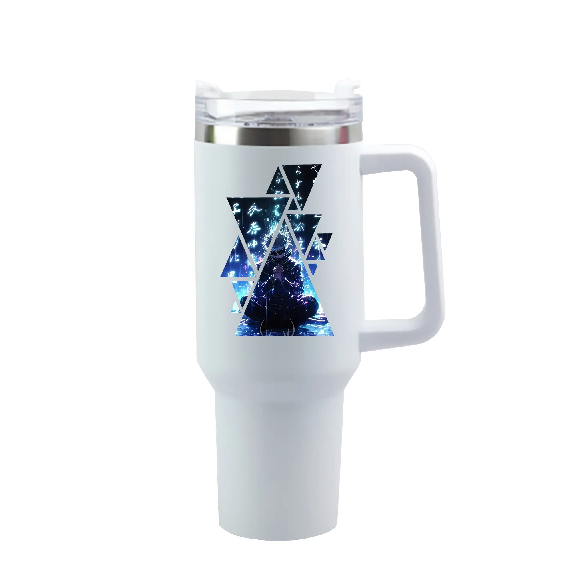 呪術廻戦 グッズ,五条 悟 - 1200mL 車用タンブラー ・ クリスタルステッカー ・ 304ステンレス 内側 ・ 201ステンレス 外側 ・ 保温 保冷 ・ ハンドル＆ストロー付き ・ 通勤 ドライブ アウトドア用