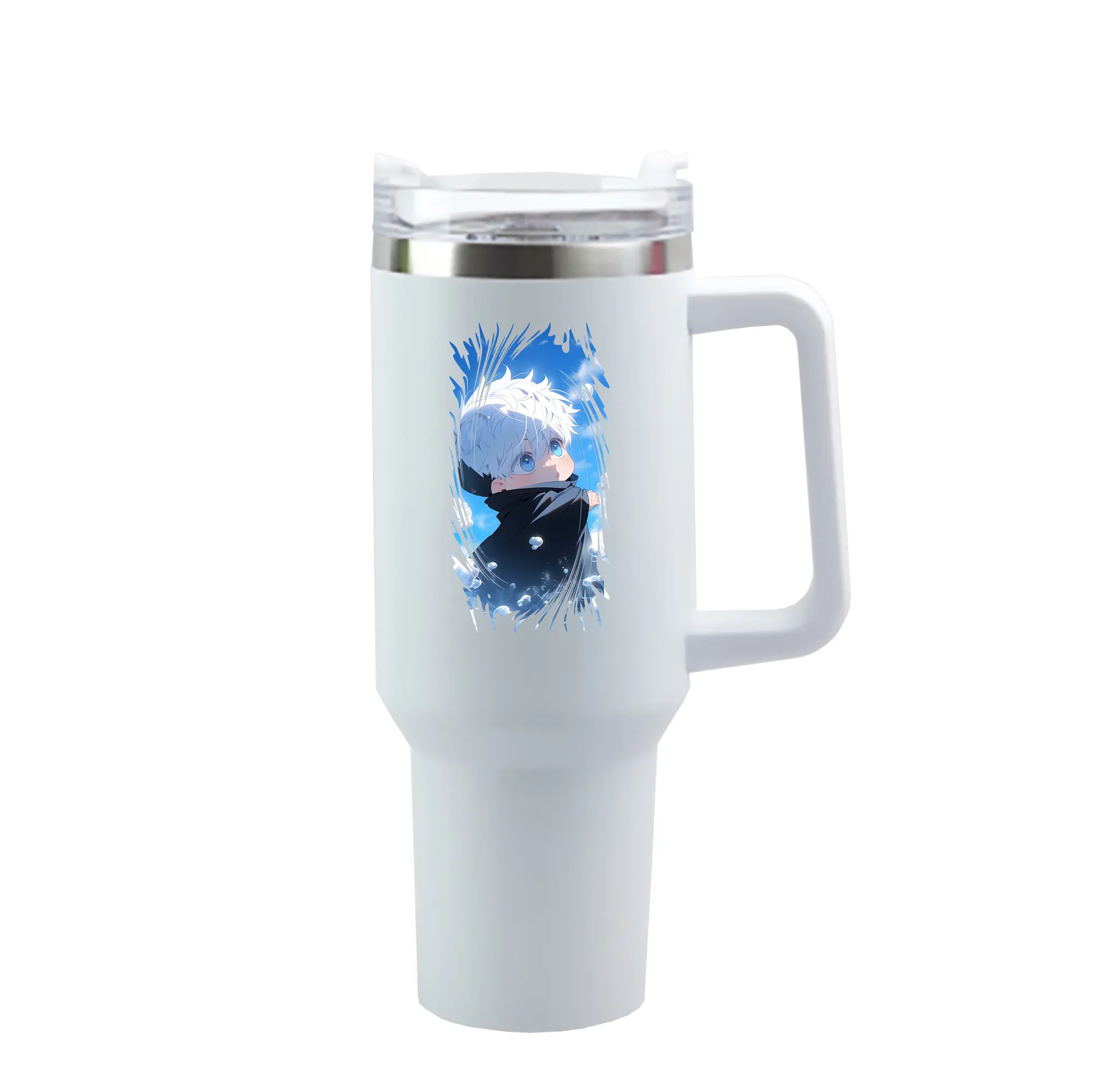 呪術廻戦 グッズ,五条 悟 - 1200mL 車用タンブラー ・ クリスタルステッカー ・ 304ステンレス 内側 ・ 201ステンレス 外側 ・ 保温 保冷 ・ ハンドル＆ストロー付き ・ 通勤 ドライブ アウトドア用