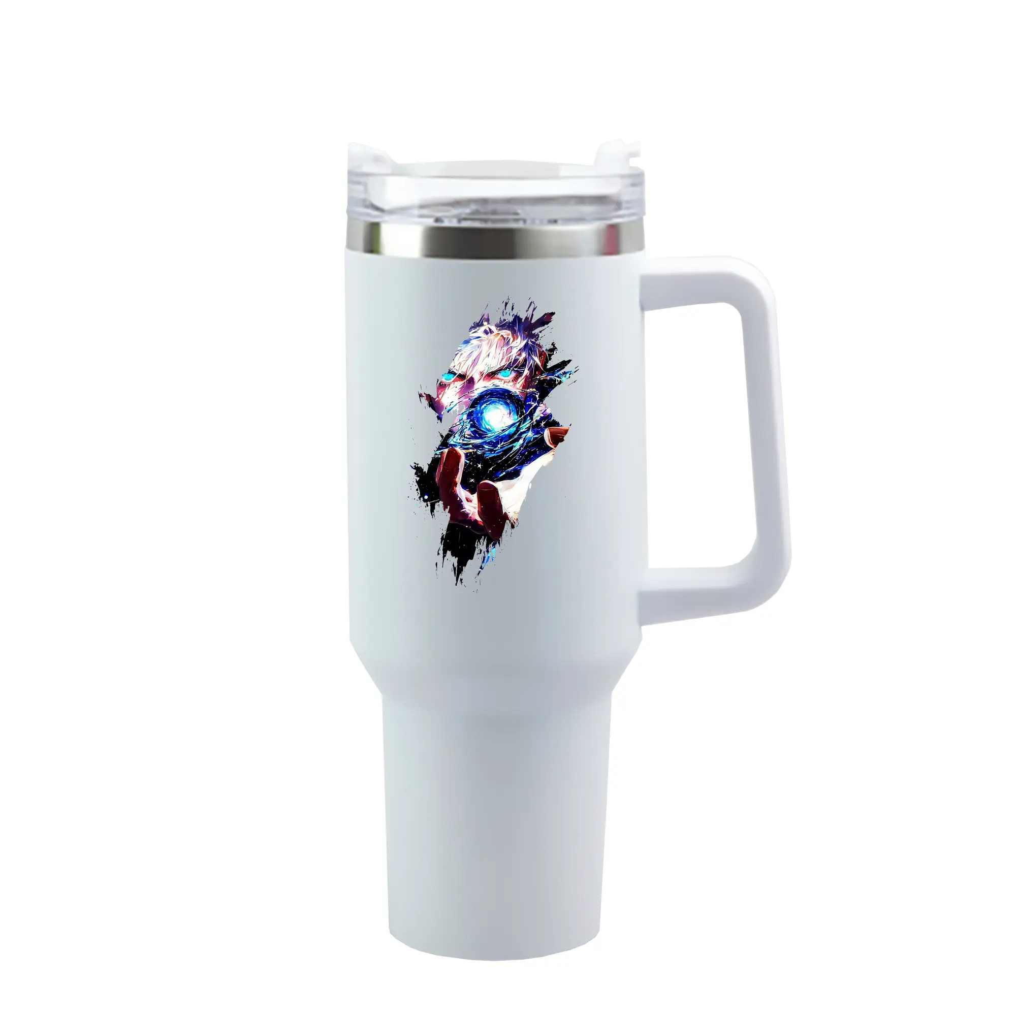 呪術廻戦 グッズ,五条 悟 - 1200mL 車用タンブラー ・ クリスタルステッカー ・ 304ステンレス 内側 ・ 201ステンレス 外側 ・ 保温 保冷 ・ ハンドル＆ストロー付き ・ 通勤 ドライブ アウトドア用