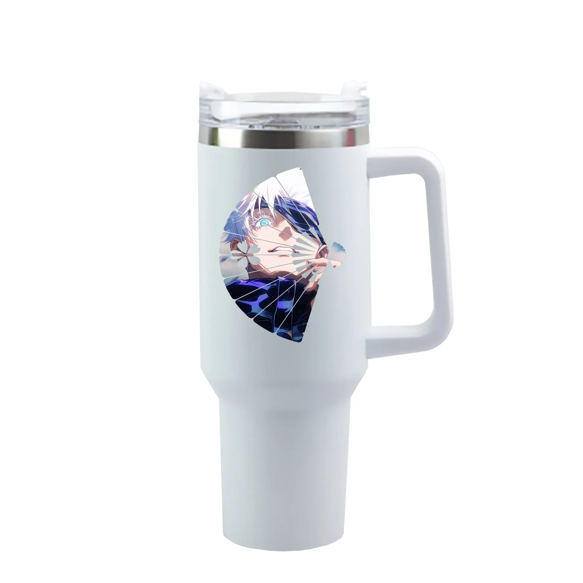 呪術廻戦 グッズ,五条 悟 - 1200mL 車用タンブラー ・ クリスタルステッカー ・ 304ステンレス 内側 ・ 201ステンレス 外側 ・ 保温 保冷 ・ ハンドル＆ストロー付き ・ 通勤 ドライブ アウトドア用