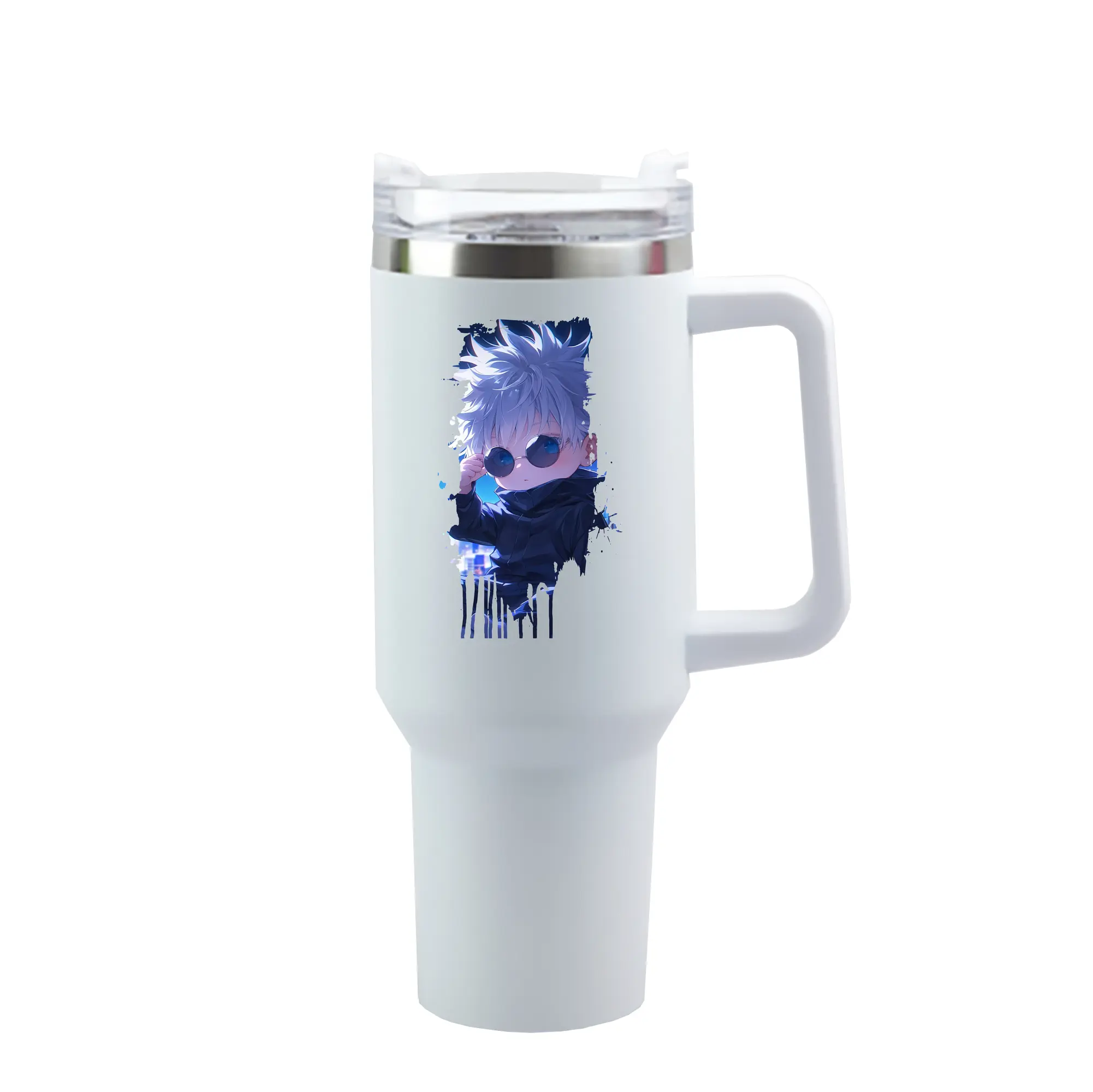 呪術廻戦 グッズ,五条 悟 - 1200mL 車用タンブラー ・ クリスタルステッカー ・ 304ステンレス 内側 ・ 201ステンレス 外側 ・ 保温 保冷 ・ ハンドル＆ストロー付き ・ 通勤 ドライブ アウトドア用