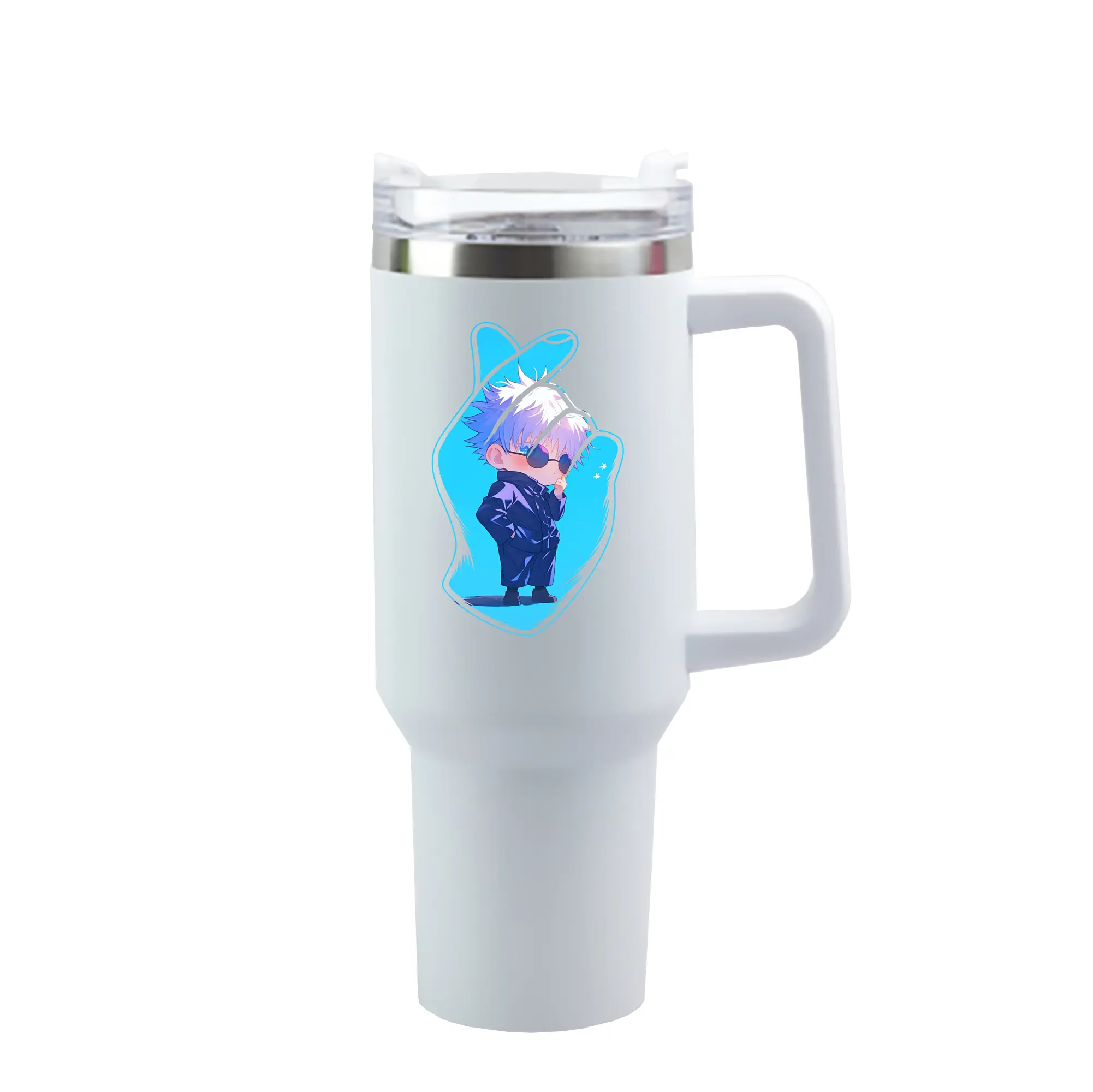 呪術廻戦 グッズ,五条 悟 - 1200mL 車用タンブラー ・ クリスタルステッカー ・ 304ステンレス 内側 ・ 201ステンレス 外側 ・ 保温 保冷 ・ ハンドル＆ストロー付き ・ 通勤 ドライブ アウトドア用