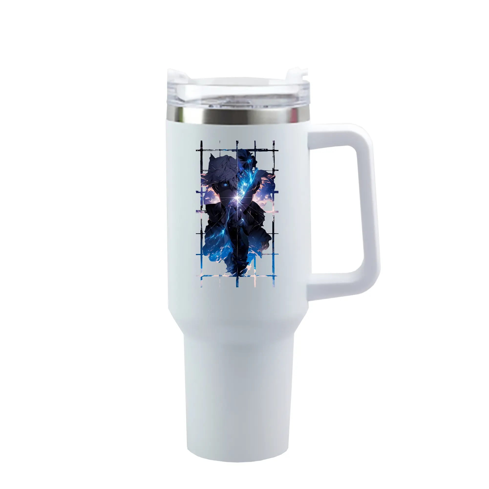 呪術廻戦 グッズ,五条 悟 - 1200mL 車用タンブラー ・ クリスタルステッカー ・ 304ステンレス 内側 ・ 201ステンレス 外側 ・ 保温 保冷 ・ ハンドル＆ストロー付き ・ 通勤 ドライブ アウトドア用