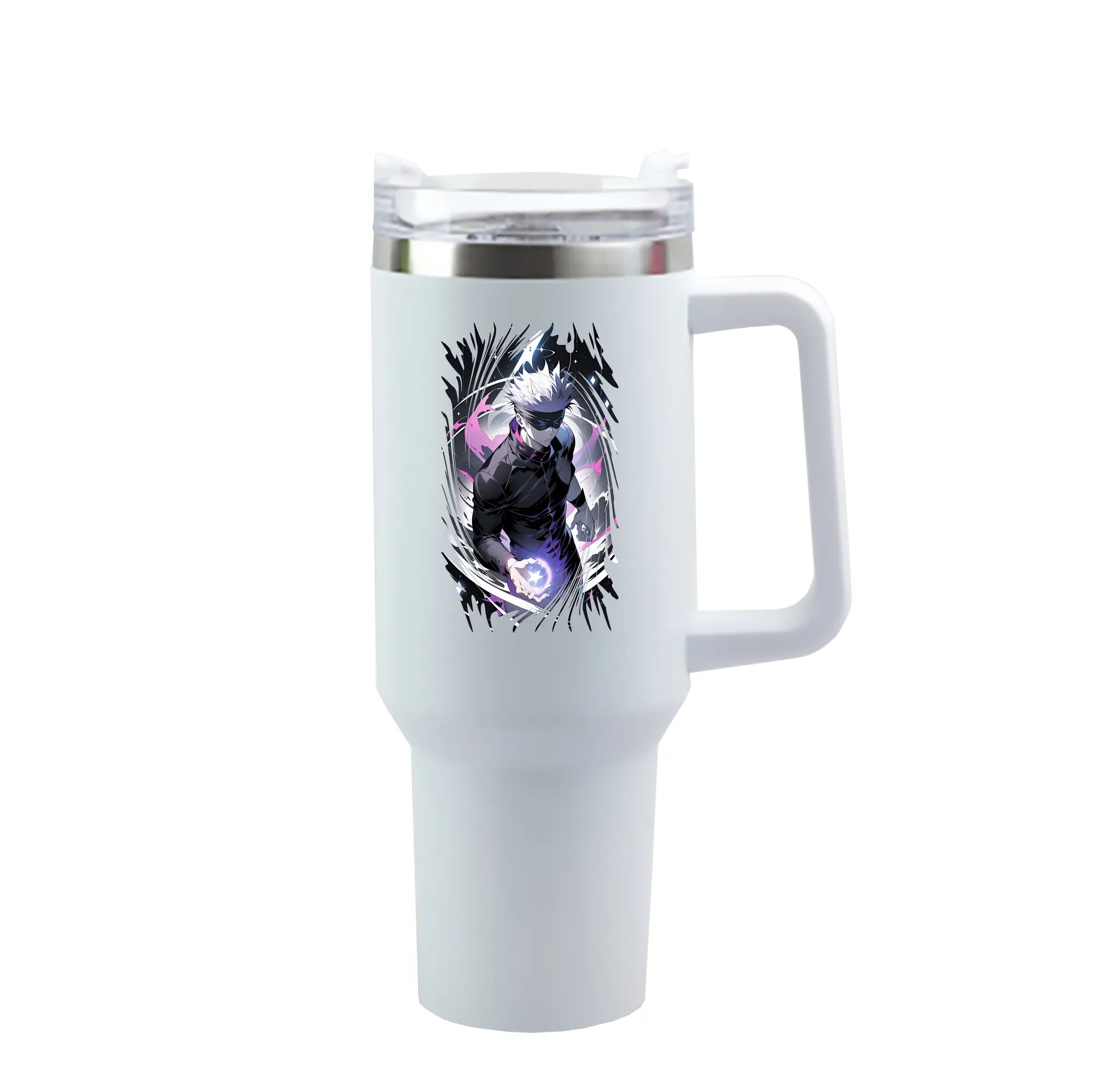 呪術廻戦 グッズ,五条 悟 - 1200mL 車用タンブラー ・ クリスタルステッカー ・ 304ステンレス 内側 ・ 201ステンレス 外側 ・ 保温 保冷 ・ ハンドル＆ストロー付き ・ 通勤 ドライブ アウトドア用