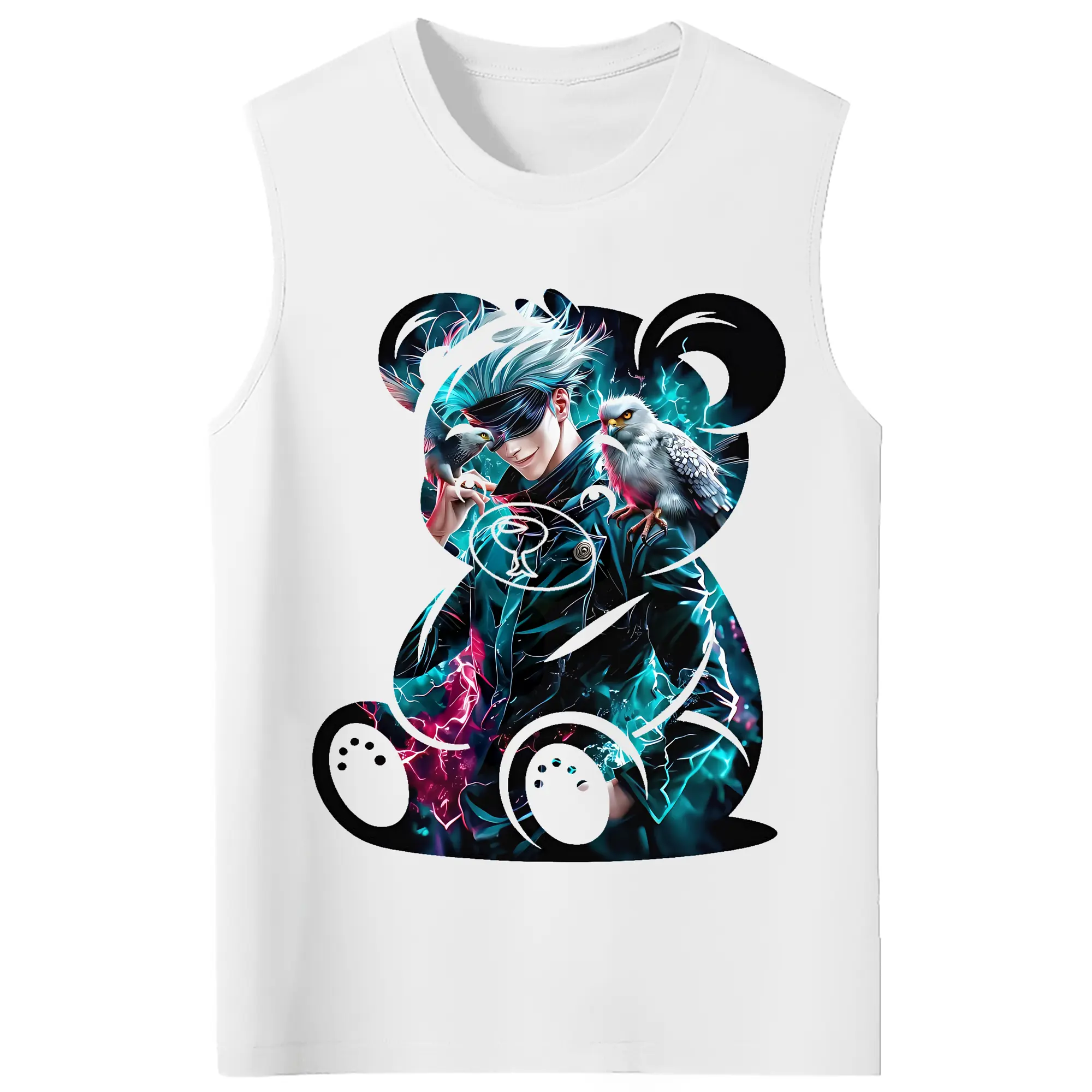 呪術廻戦 グッズ,五条 悟 - コットン100％ タンクトップ ・ フロントプリント ・ タイトフィット ・ 快適 通気性 ・ スポーツ カジュアル 散歩用