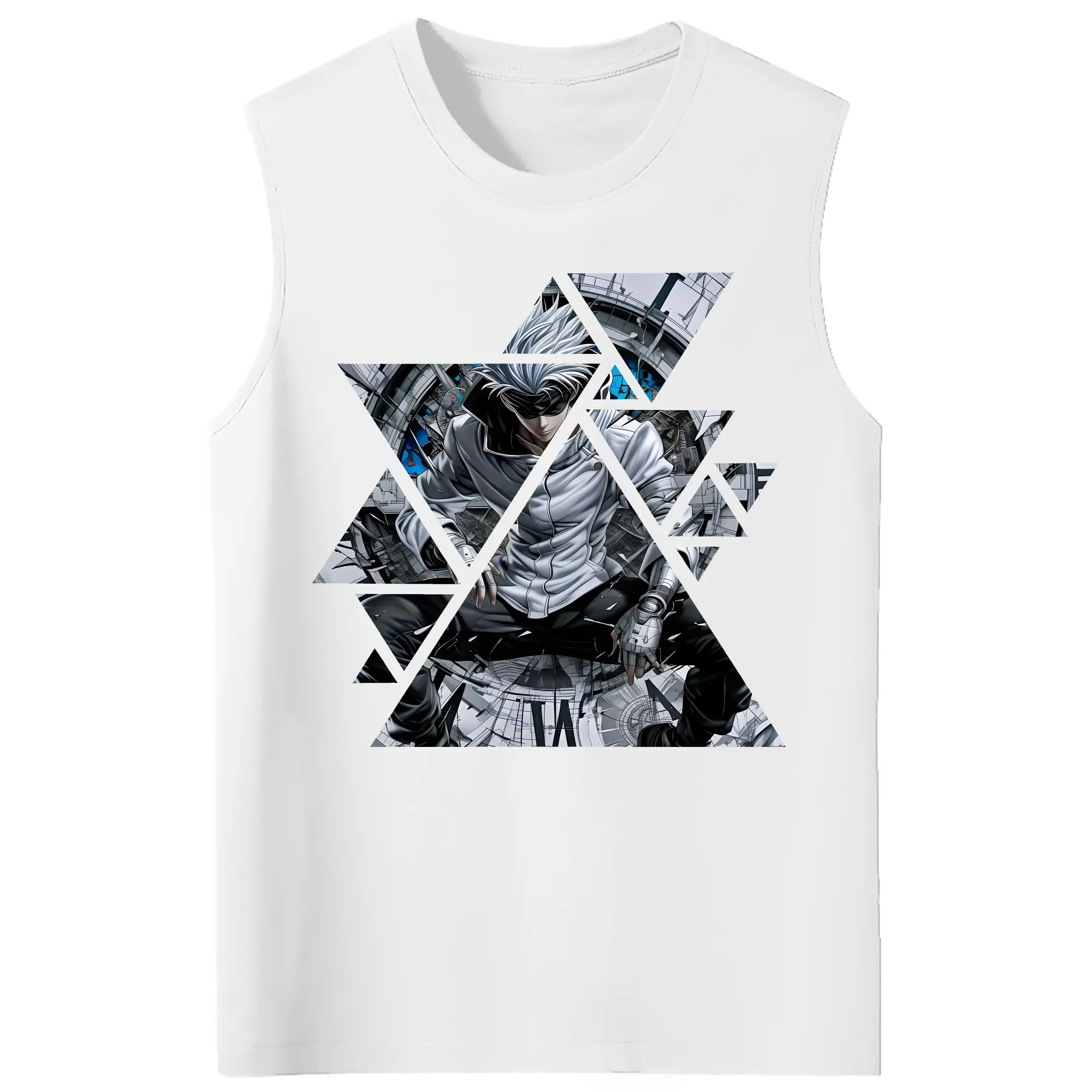 呪術廻戦 グッズ,五条 悟 - コットン100％ タンクトップ ・ フロントプリント ・ タイトフィット ・ 快適 通気性 ・ スポーツ カジュアル 散歩用