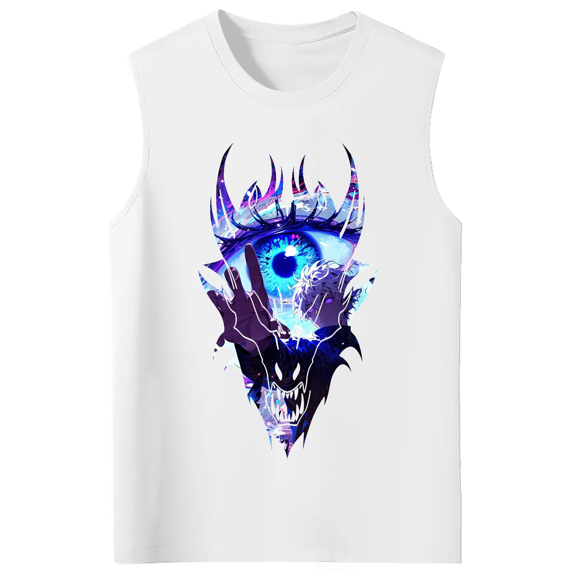 呪術廻戦 グッズ,五条 悟 - コットン100％ タンクトップ ・ フロントプリント ・ タイトフィット ・ 快適 通気性 ・ スポーツ カジュアル 散歩用