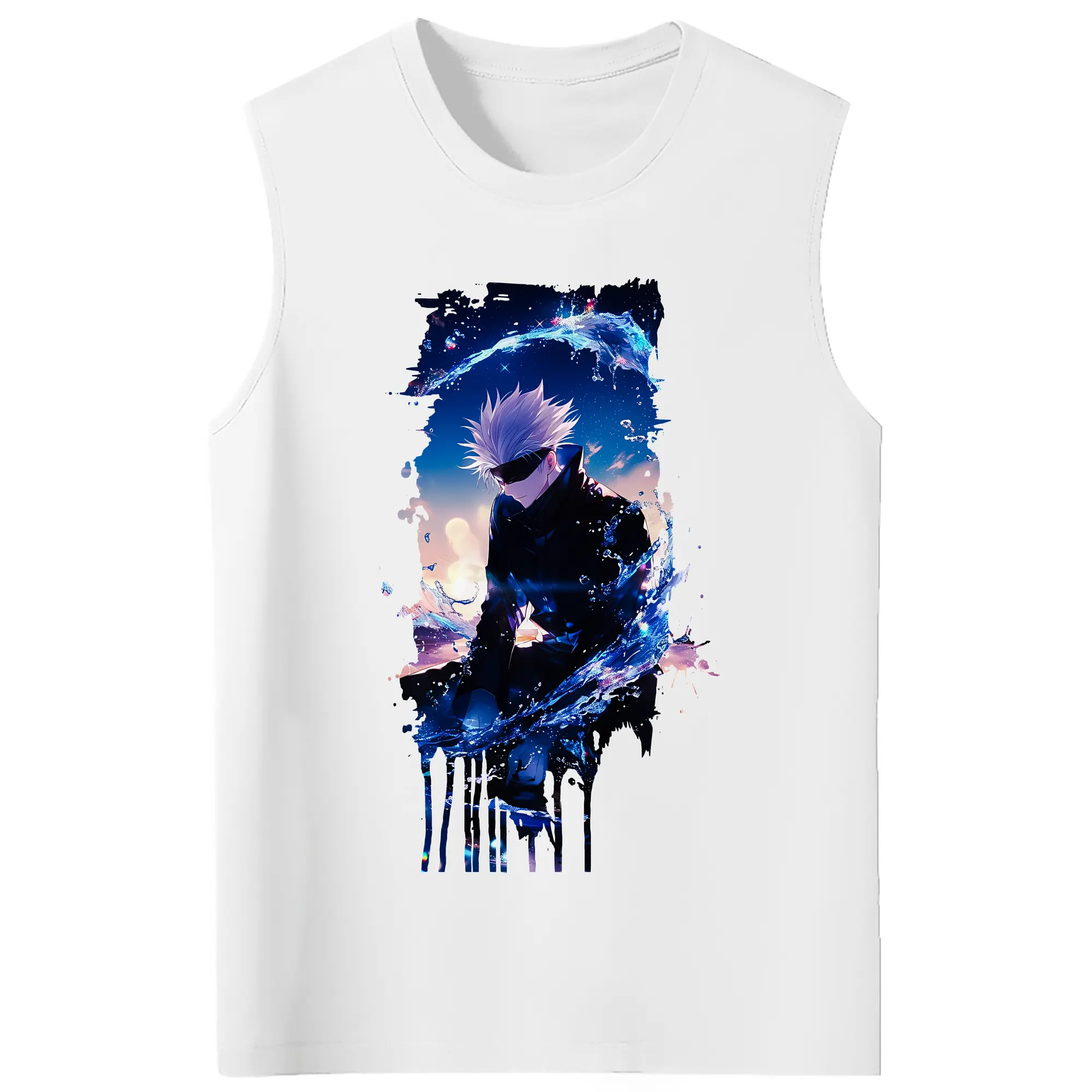 呪術廻戦 グッズ,五条 悟 - コットン100％ タンクトップ ・ フロントプリント ・ タイトフィット ・ 快適 通気性 ・ スポーツ カジュアル 散歩用