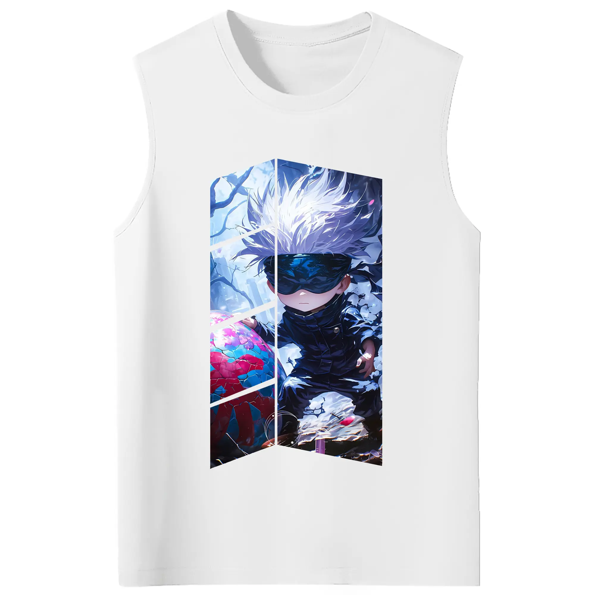 呪術廻戦 グッズ,五条 悟 - コットン100％ タンクトップ ・ フロントプリント ・ タイトフィット ・ 快適 通気性 ・ スポーツ カジュアル 散歩用