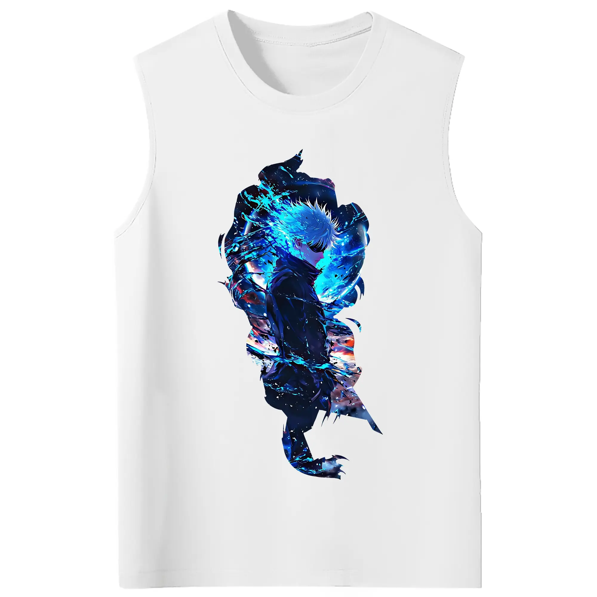 呪術廻戦 グッズ,五条 悟 - コットン100％ タンクトップ ・ フロントプリント ・ タイトフィット ・ 快適 通気性 ・ スポーツ カジュアル 散歩用