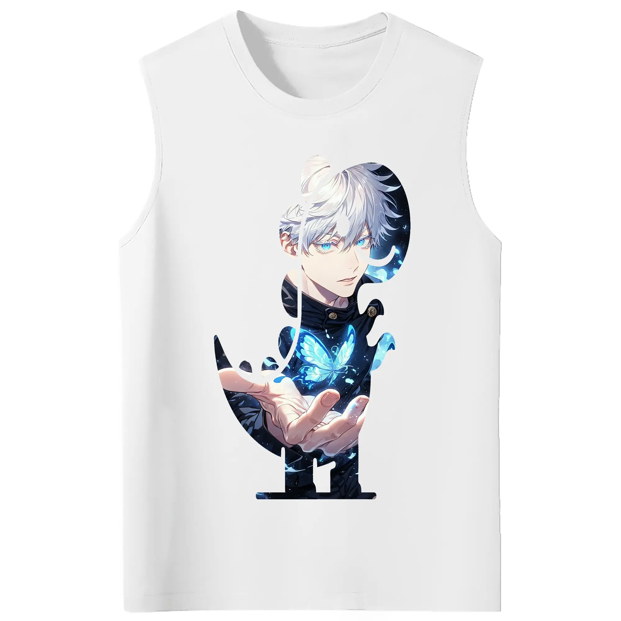 呪術廻戦 グッズ,五条 悟 - コットン100％ タンクトップ ・ フロントプリント ・ タイトフィット ・ 快適 通気性 ・ スポーツ カジュアル 散歩用