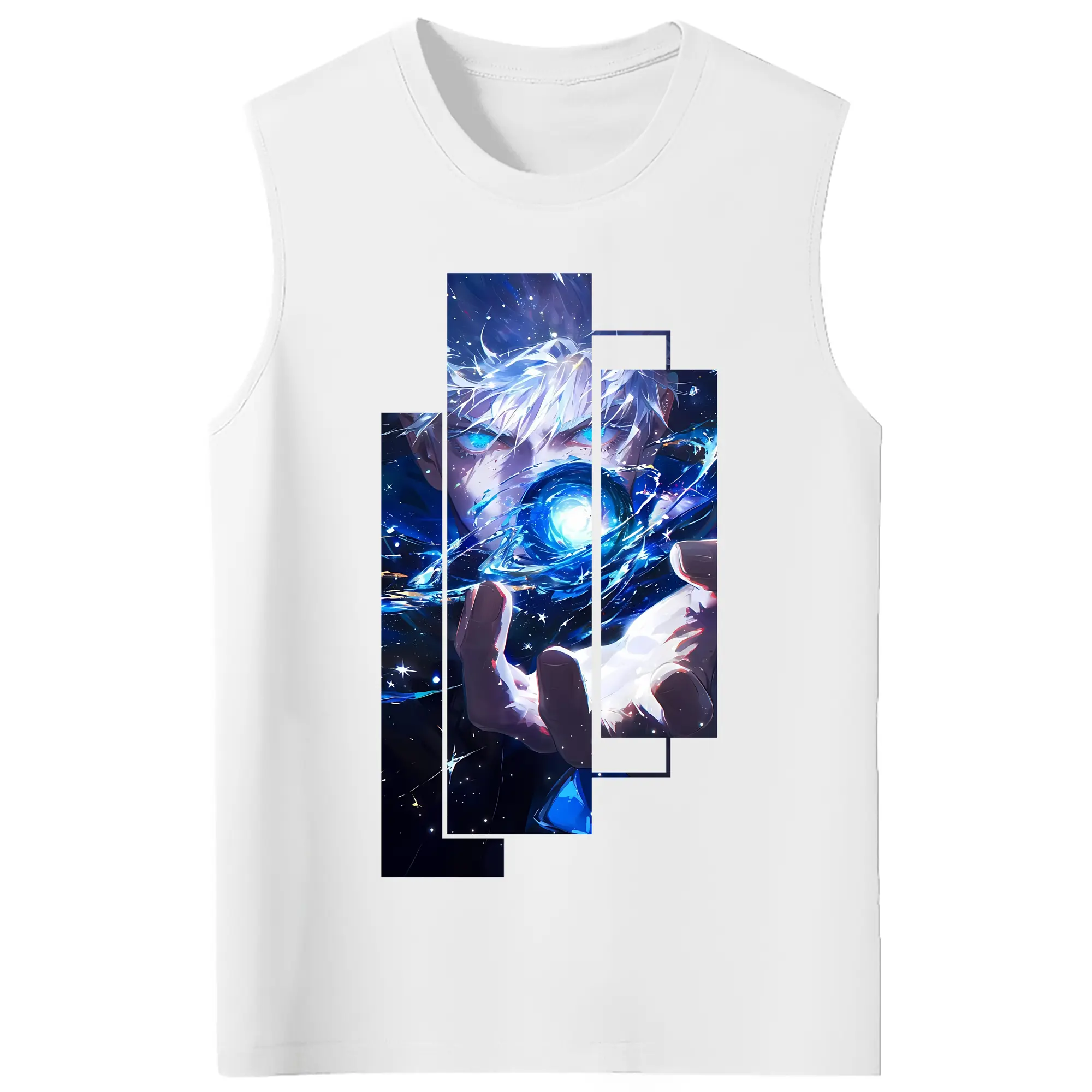 呪術廻戦 グッズ,五条 悟 - コットン100％ タンクトップ ・ フロントプリント ・ タイトフィット ・ 快適 通気性 ・ スポーツ カジュアル 散歩用