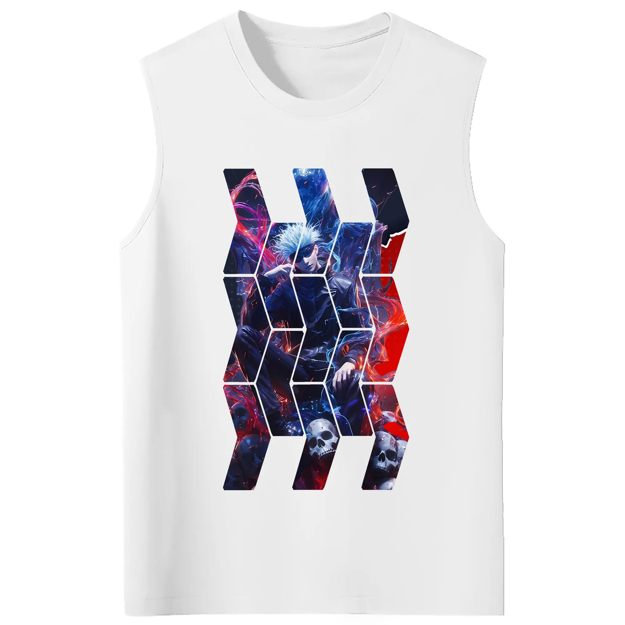 呪術廻戦 グッズ,五条 悟 - コットン100％ タンクトップ ・ フロントプリント ・ タイトフィット ・ 快適 通気性 ・ スポーツ カジュアル 散歩用