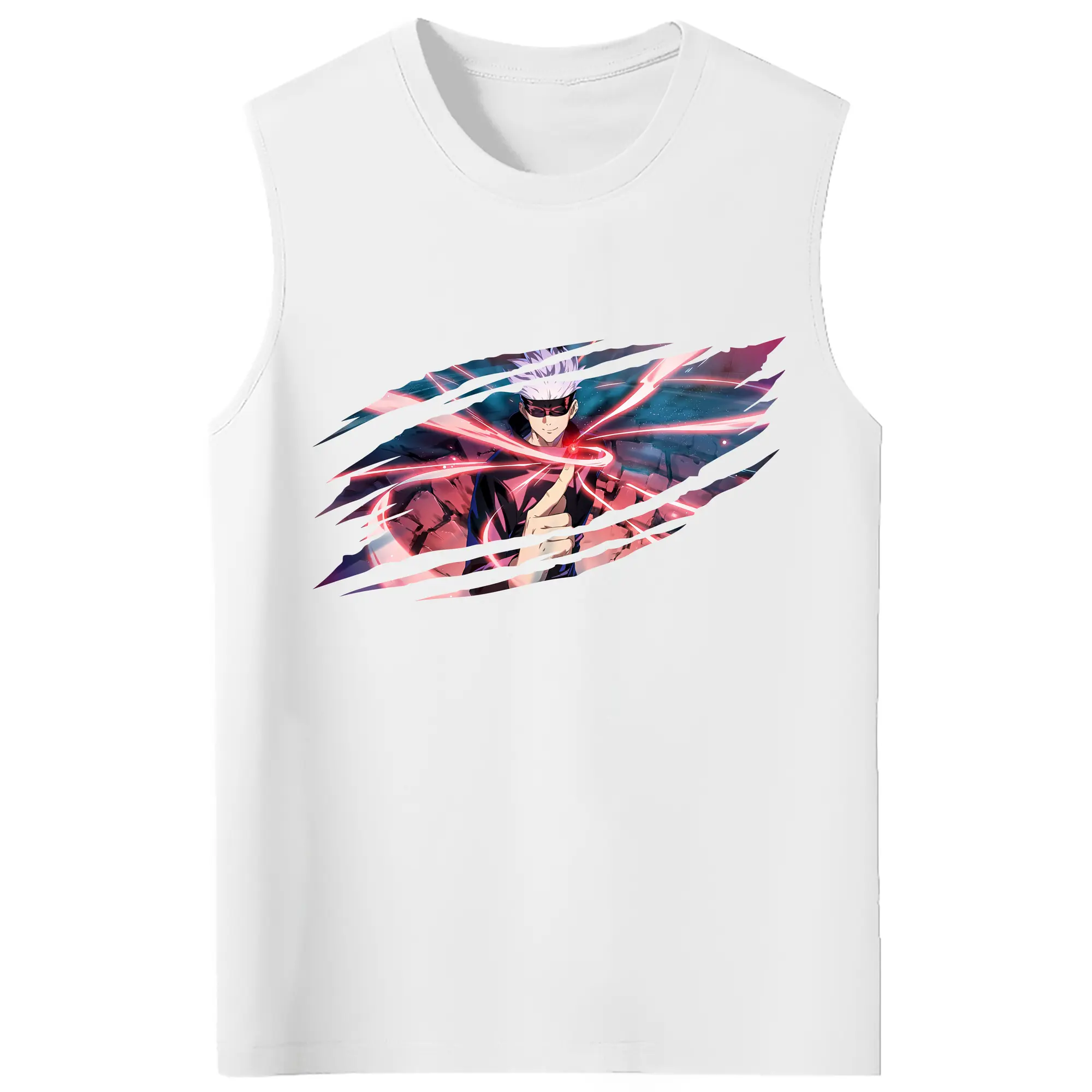 呪術廻戦 グッズ,五条 悟 - コットン100％ タンクトップ ・ フロントプリント ・ タイトフィット ・ 快適 通気性 ・ スポーツ カジュアル 散歩用