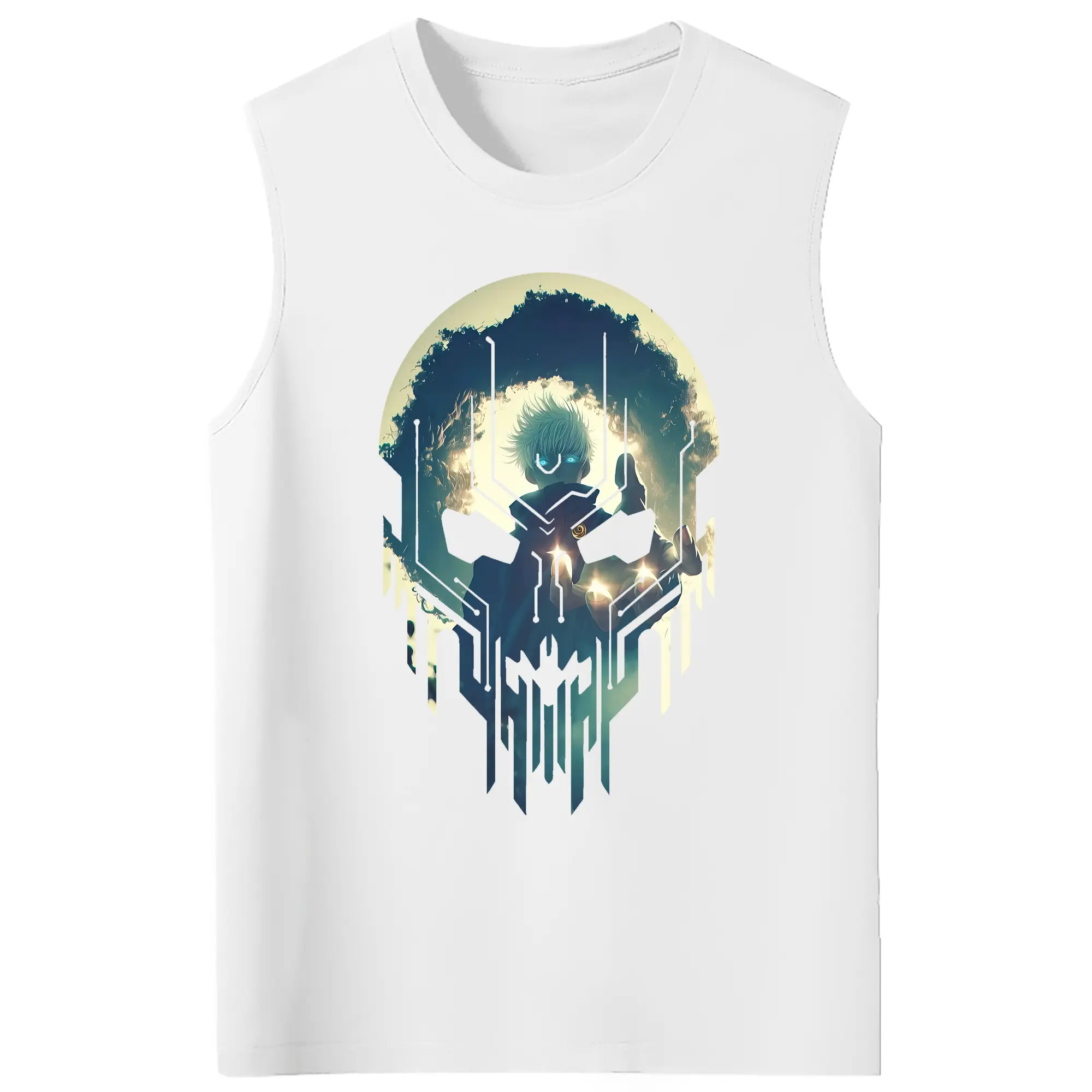 呪術廻戦 グッズ,五条 悟 - コットン100％ タンクトップ ・ フロントプリント ・ タイトフィット ・ 快適 通気性 ・ スポーツ カジュアル 散歩用