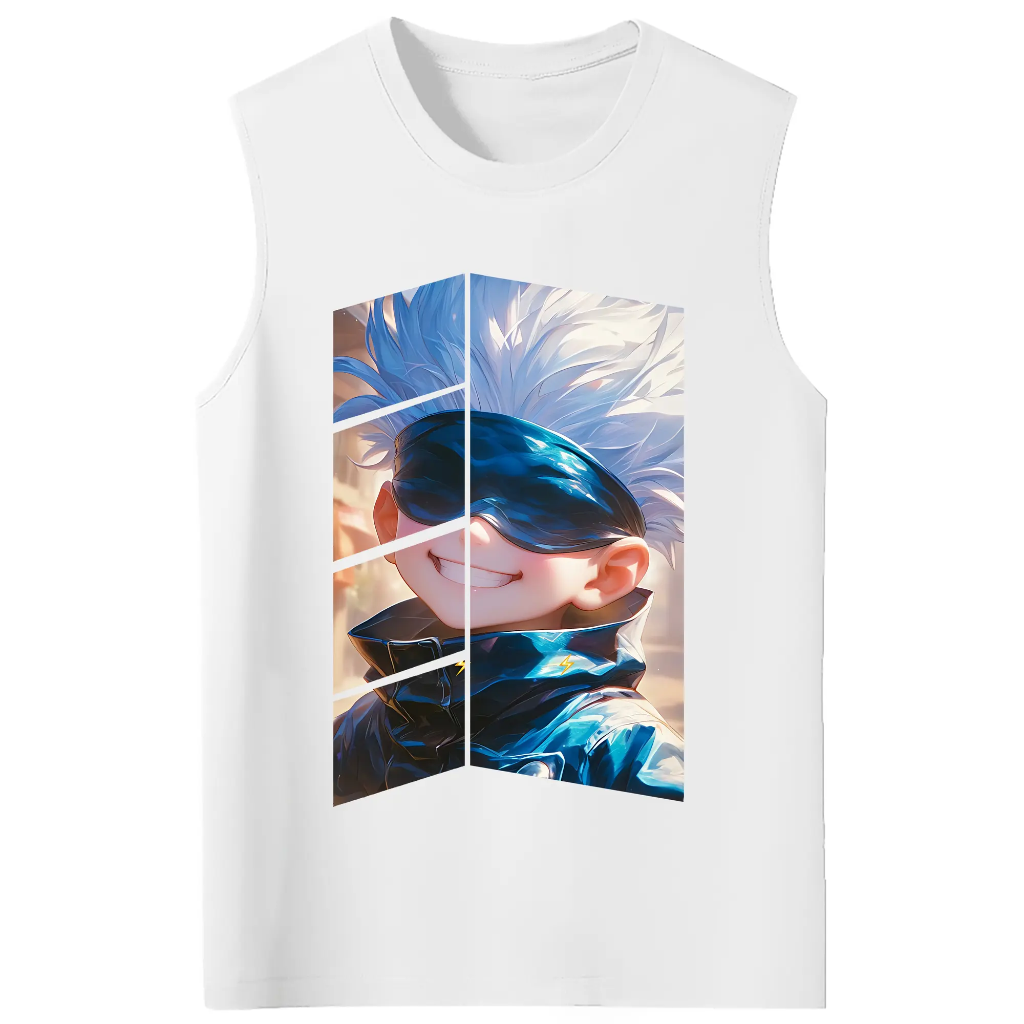 呪術廻戦 グッズ,五条 悟 - コットン100％ タンクトップ ・ フロントプリント ・ タイトフィット ・ 快適 通気性 ・ スポーツ カジュアル 散歩用