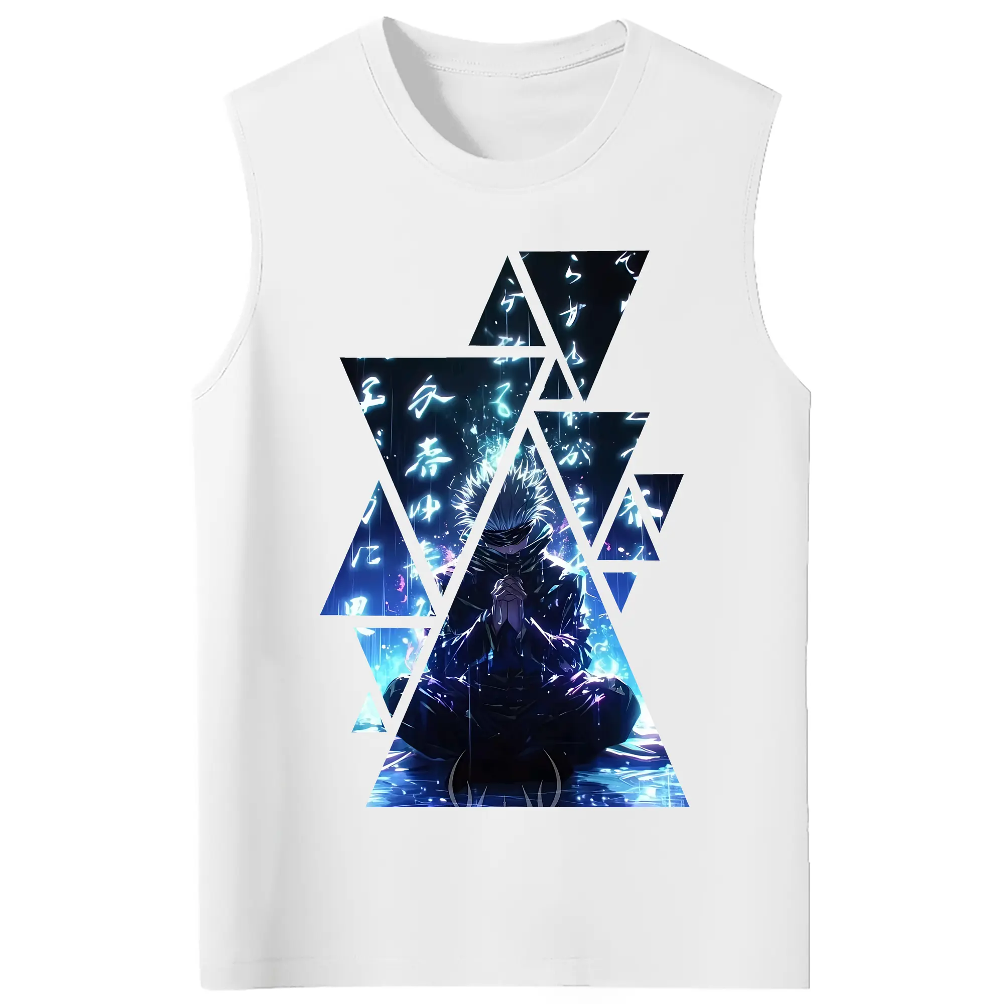 呪術廻戦 グッズ,五条 悟 - コットン100％ タンクトップ ・ フロントプリント ・ タイトフィット ・ 快適 通気性 ・ スポーツ カジュアル 散歩用
