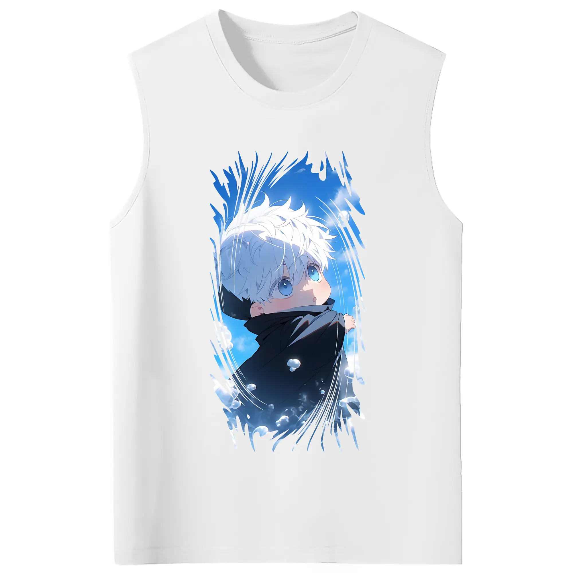 呪術廻戦 グッズ,五条 悟 - コットン100％ タンクトップ ・ フロントプリント ・ タイトフィット ・ 快適 通気性 ・ スポーツ カジュアル 散歩用