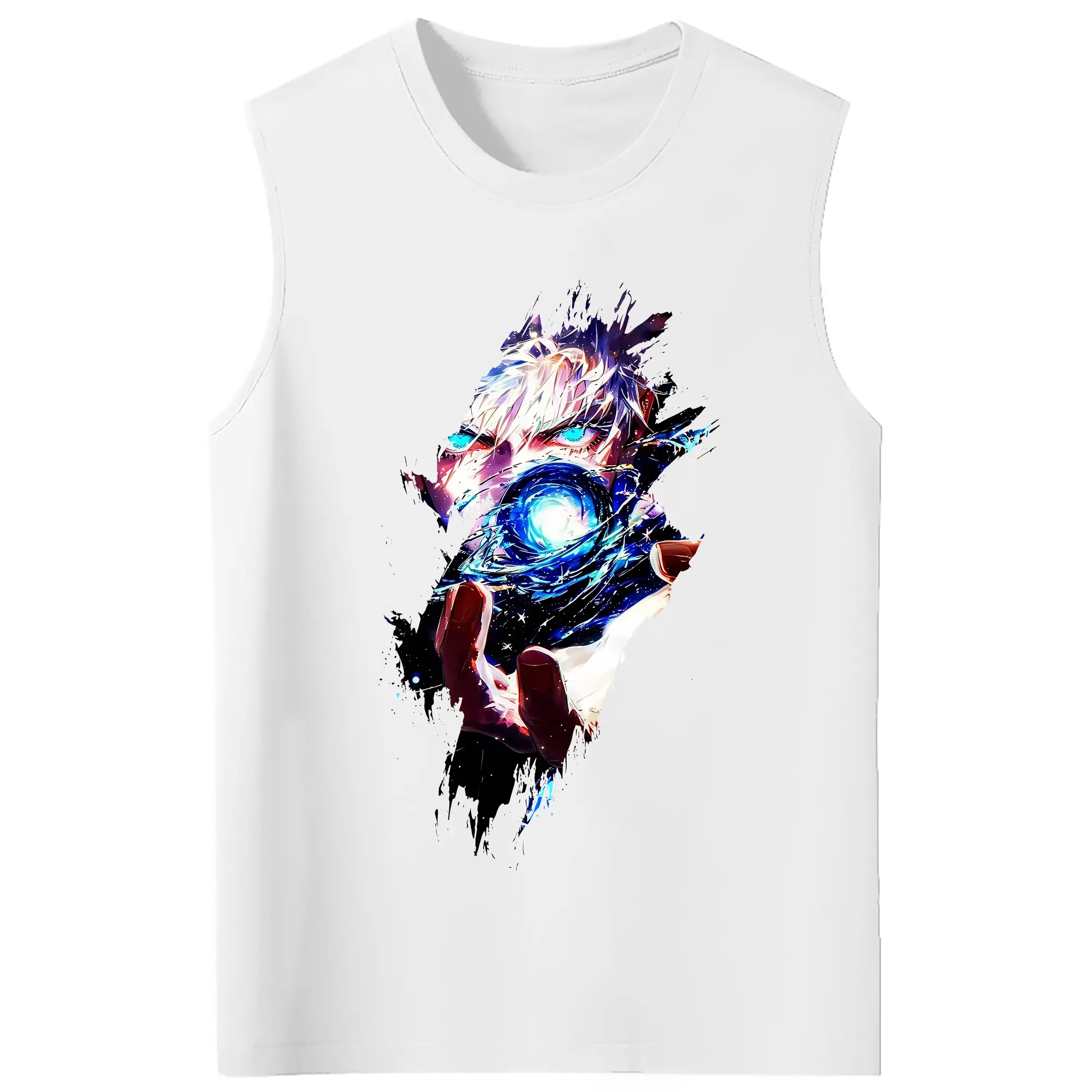 呪術廻戦 グッズ,五条 悟 - コットン100％ タンクトップ ・ フロントプリント ・ タイトフィット ・ 快適 通気性 ・ スポーツ カジュアル 散歩用