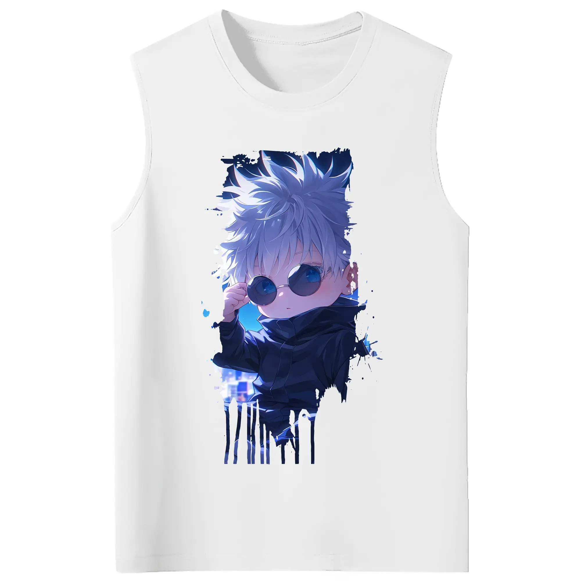 呪術廻戦 グッズ,五条 悟 - コットン100％ タンクトップ ・ フロントプリント ・ タイトフィット ・ 快適 通気性 ・ スポーツ カジュアル 散歩用