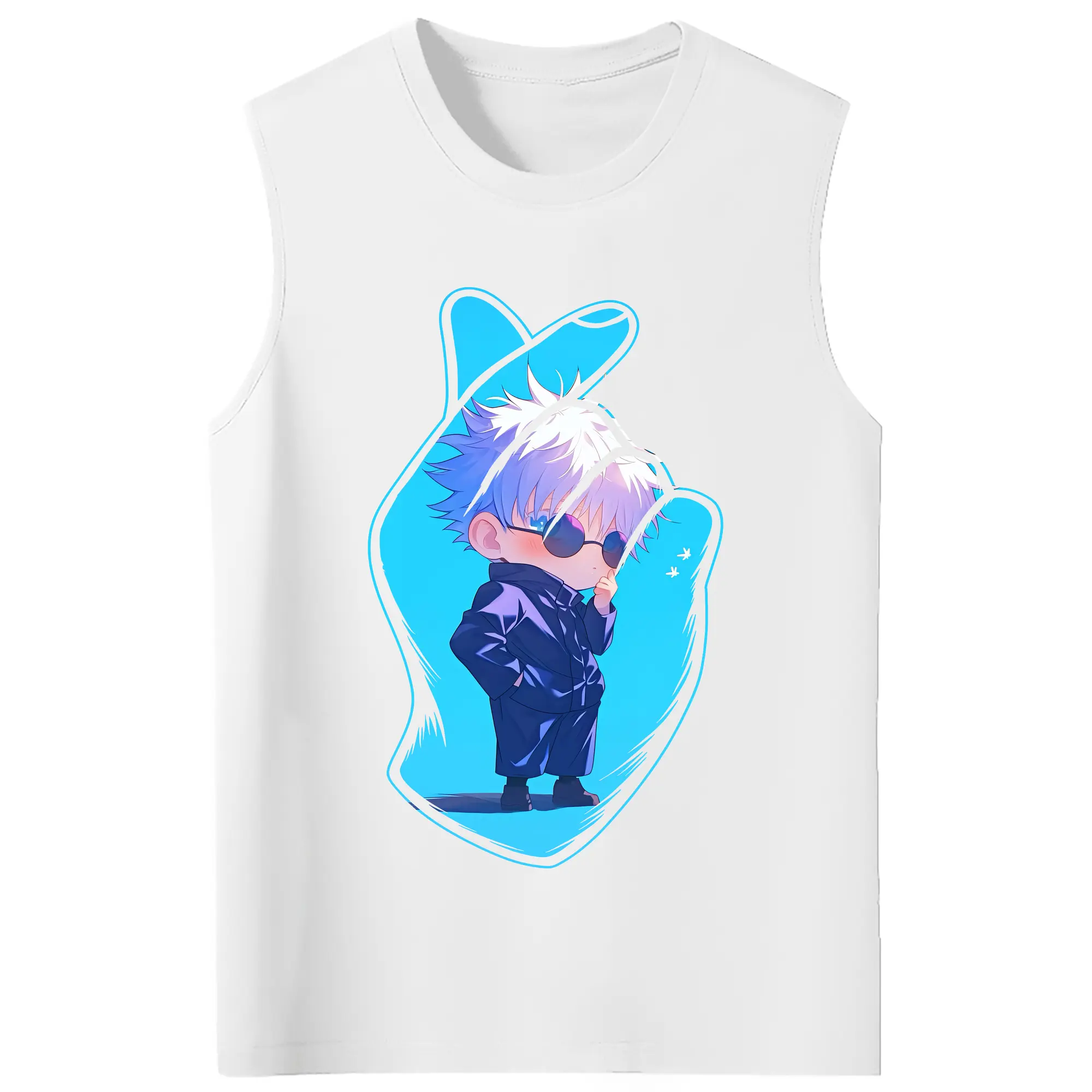 呪術廻戦 グッズ,五条 悟 - コットン100％ タンクトップ ・ フロントプリント ・ タイトフィット ・ 快適 通気性 ・ スポーツ カジュアル 散歩用