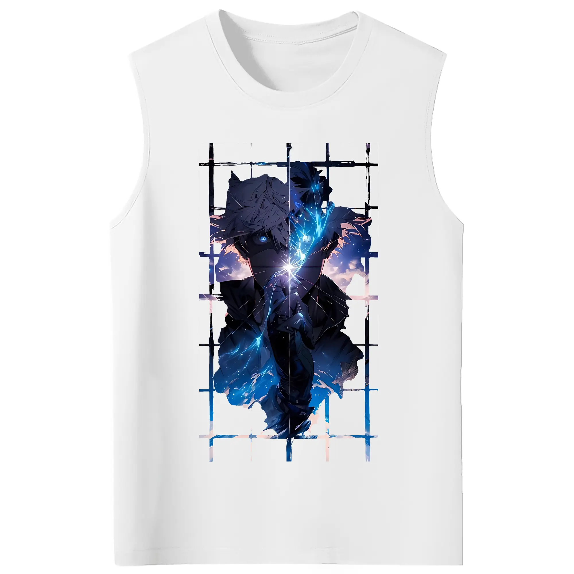 呪術廻戦 グッズ,五条 悟 - コットン100％ タンクトップ ・ フロントプリント ・ タイトフィット ・ 快適 通気性 ・ スポーツ カジュアル 散歩用