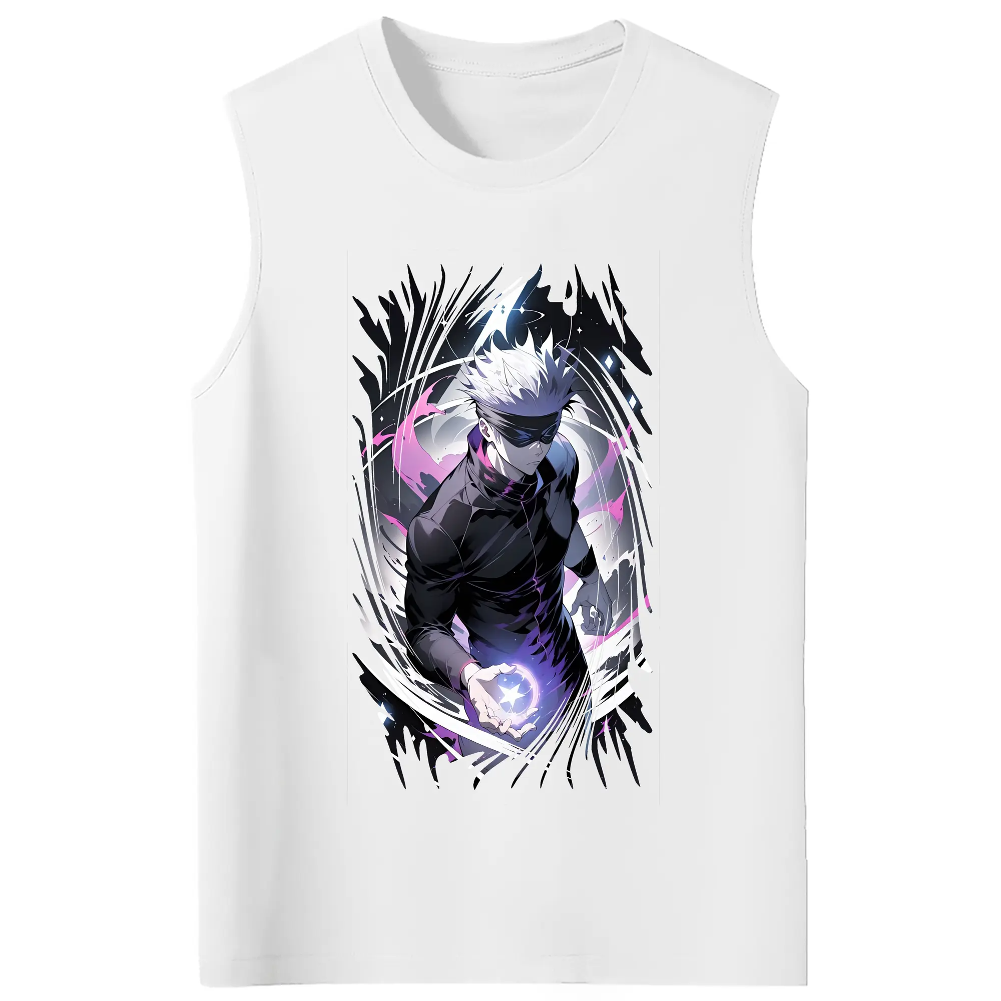 呪術廻戦 グッズ,五条 悟 - コットン100％ タンクトップ ・ フロントプリント ・ タイトフィット ・ 快適 通気性 ・ スポーツ カジュアル 散歩用