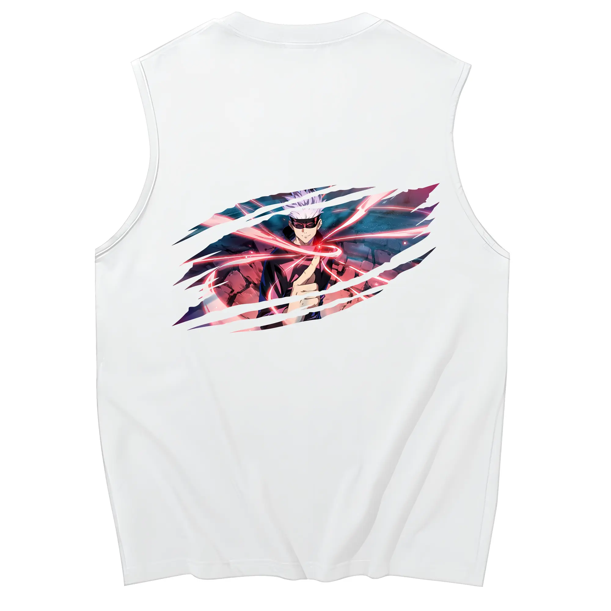 呪術廻戦 グッズ,五条 悟 - コットン100％ タンクトップ ・ 背面プリント ・ タイトシルエット ・ 快適 通気性 ・ スポーツ カジュアル 散歩用