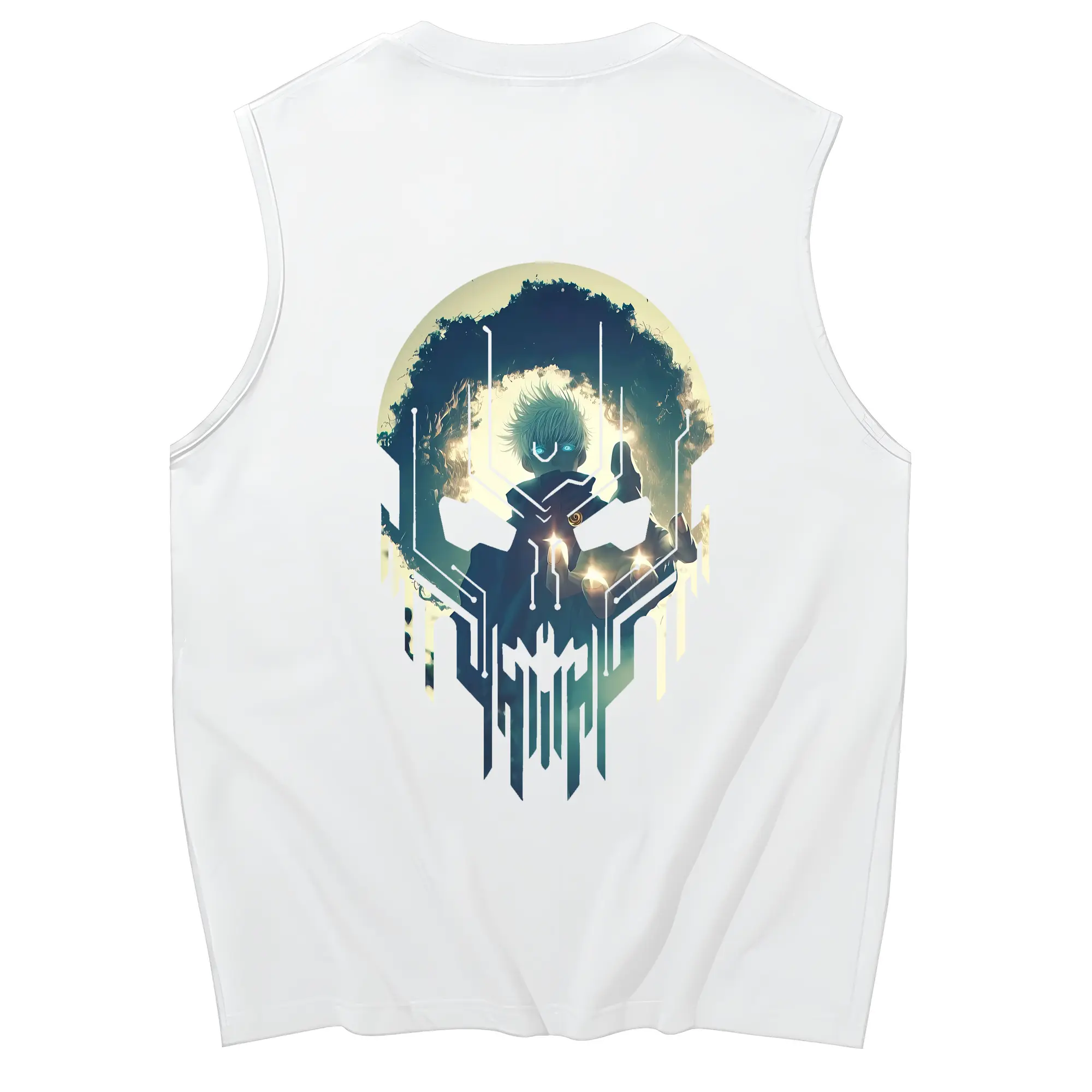 呪術廻戦 グッズ,五条 悟 - コットン100％ タンクトップ ・ 背面プリント ・ タイトシルエット ・ 快適 通気性 ・ スポーツ カジュアル 散歩用