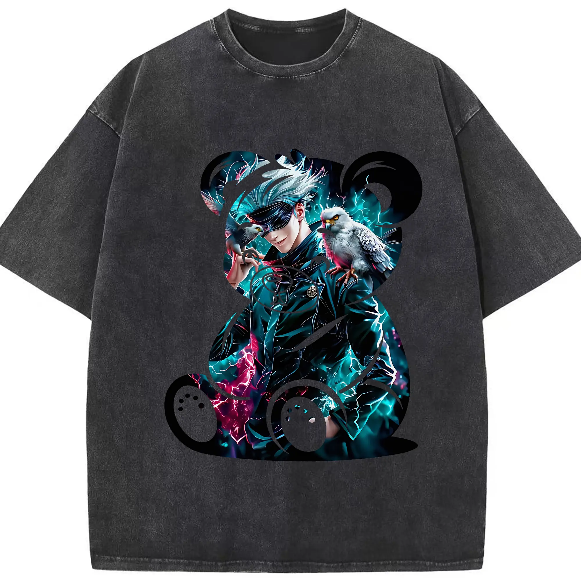 呪術廻戦 グッズ,五条 悟 - 綿100％ ヴィンテージ風 半袖Tシャツ ・ フロントプリント ・ 柔らか肌触り ・ 通気性 快適 ・ スポーツ カジュアル 外出用