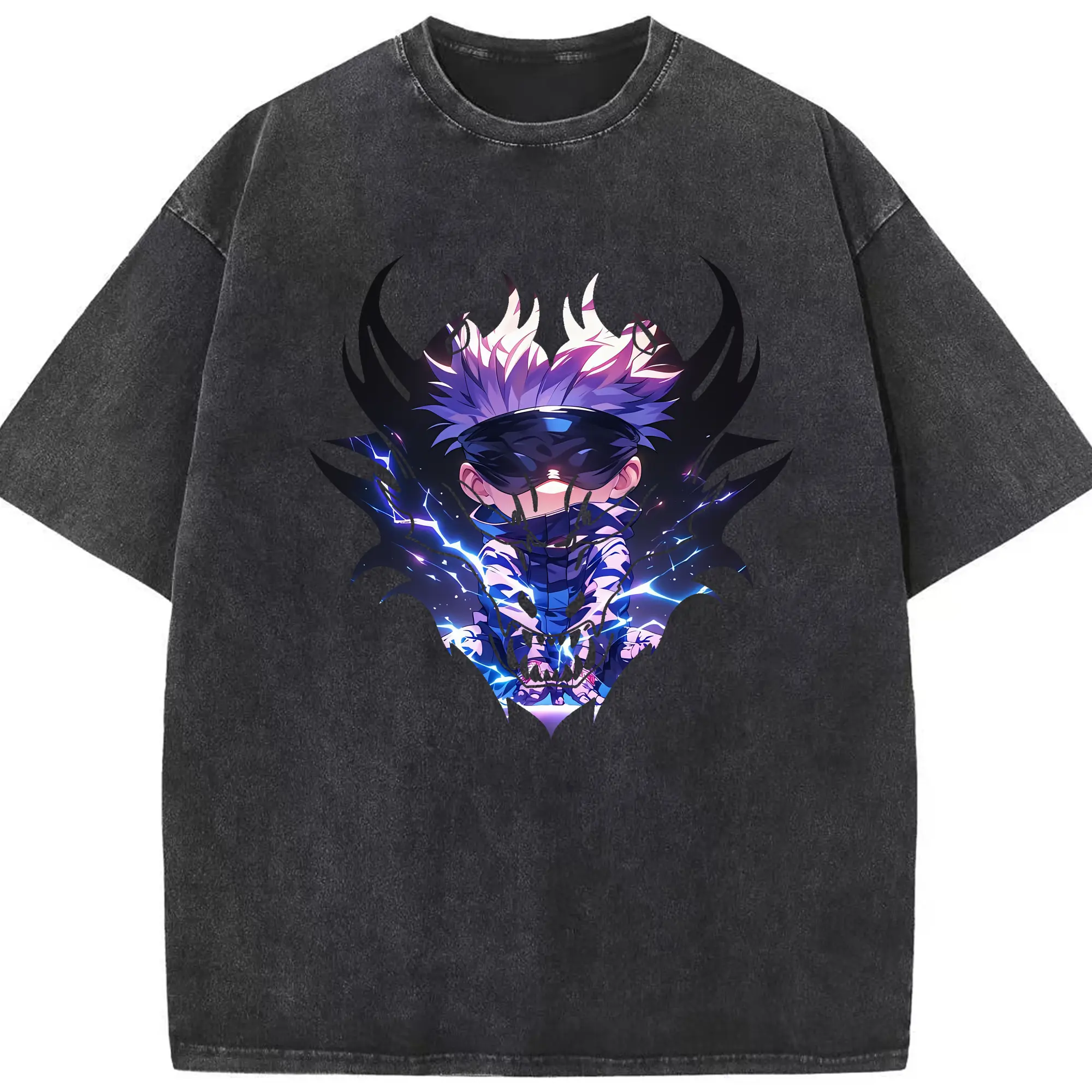 呪術廻戦 グッズ,五条 悟 - 綿100％ ヴィンテージ風 半袖Tシャツ ・ フロントプリント ・ 柔らか肌触り ・ 通気性 快適 ・ スポーツ カジュアル 外出用