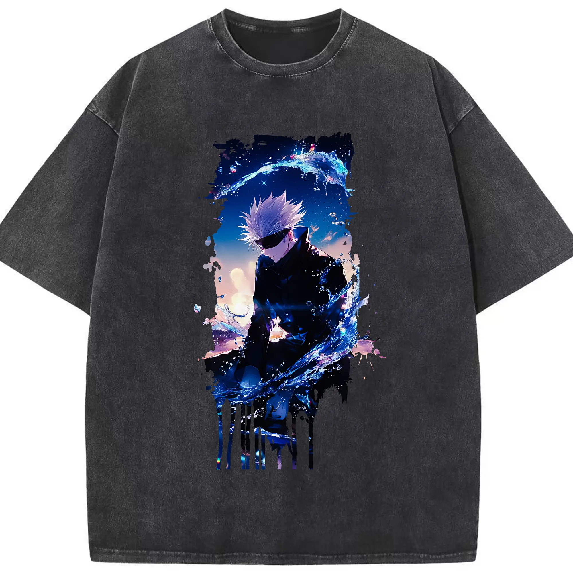 呪術廻戦 グッズ,五条 悟 - 綿100％ ヴィンテージ風 半袖Tシャツ ・ フロントプリント ・ 柔らか肌触り ・ 通気性 快適 ・ スポーツ カジュアル 外出用