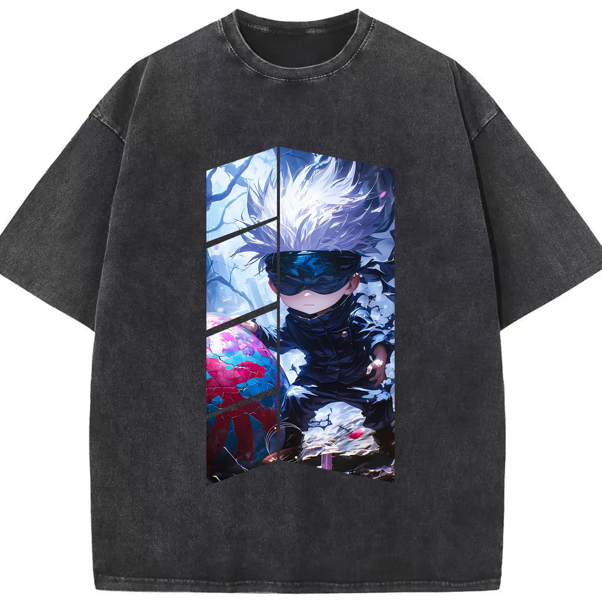 呪術廻戦 グッズ,五条 悟 - 綿100％ ヴィンテージ風 半袖Tシャツ ・ フロントプリント ・ 柔らか肌触り ・ 通気性 快適 ・ スポーツ カジュアル 外出用