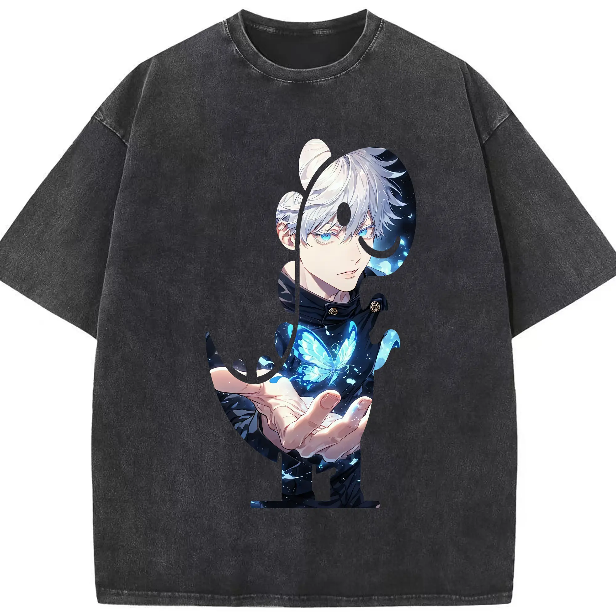 呪術廻戦 グッズ,五条 悟 - 綿100％ ヴィンテージ風 半袖Tシャツ ・ フロントプリント ・ 柔らか肌触り ・ 通気性 快適 ・ スポーツ カジュアル 外出用