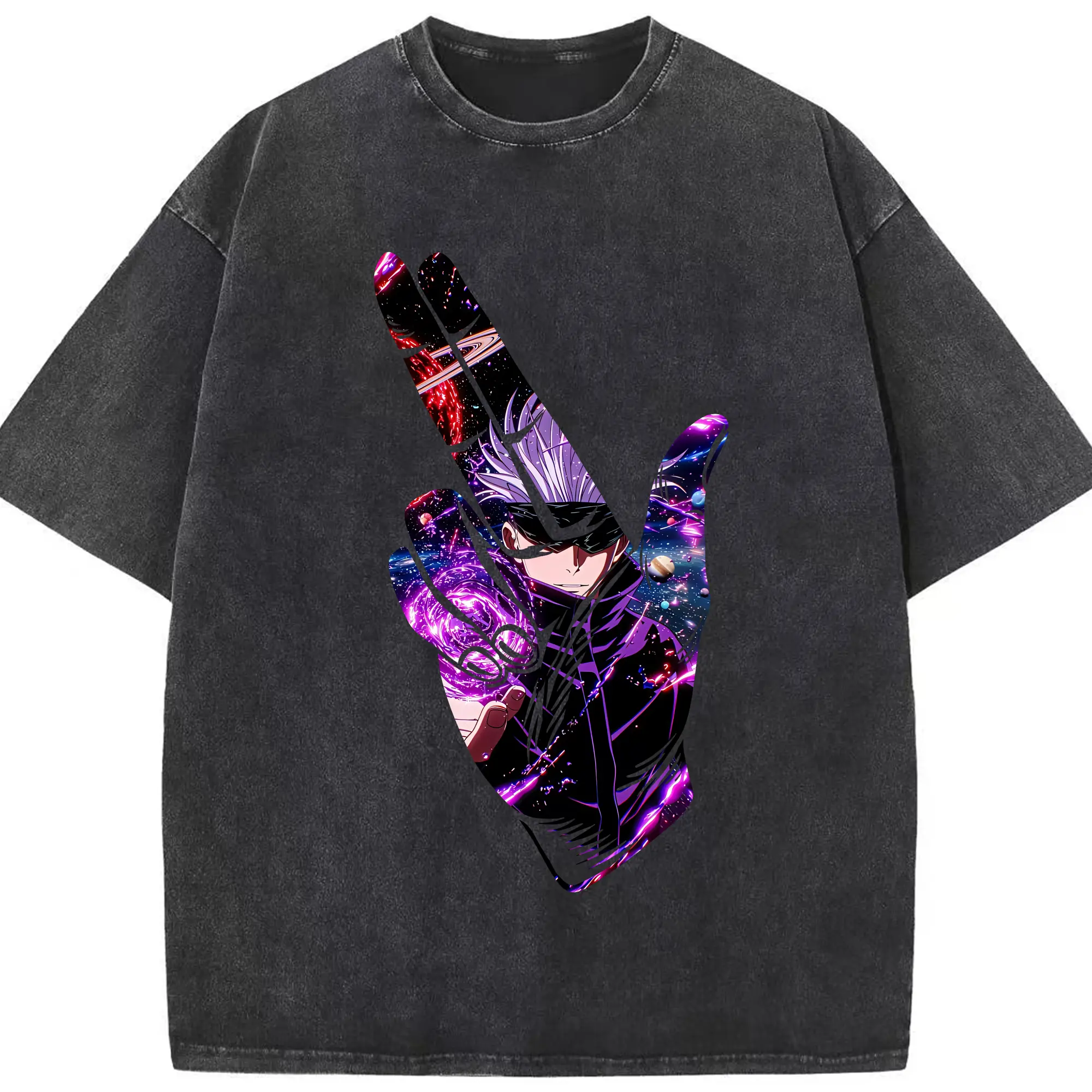 呪術廻戦 グッズ,五条 悟 - 綿100％ ヴィンテージ風 半袖Tシャツ ・ フロントプリント ・ 柔らか肌触り ・ 通気性 快適 ・ スポーツ カジュアル 外出用