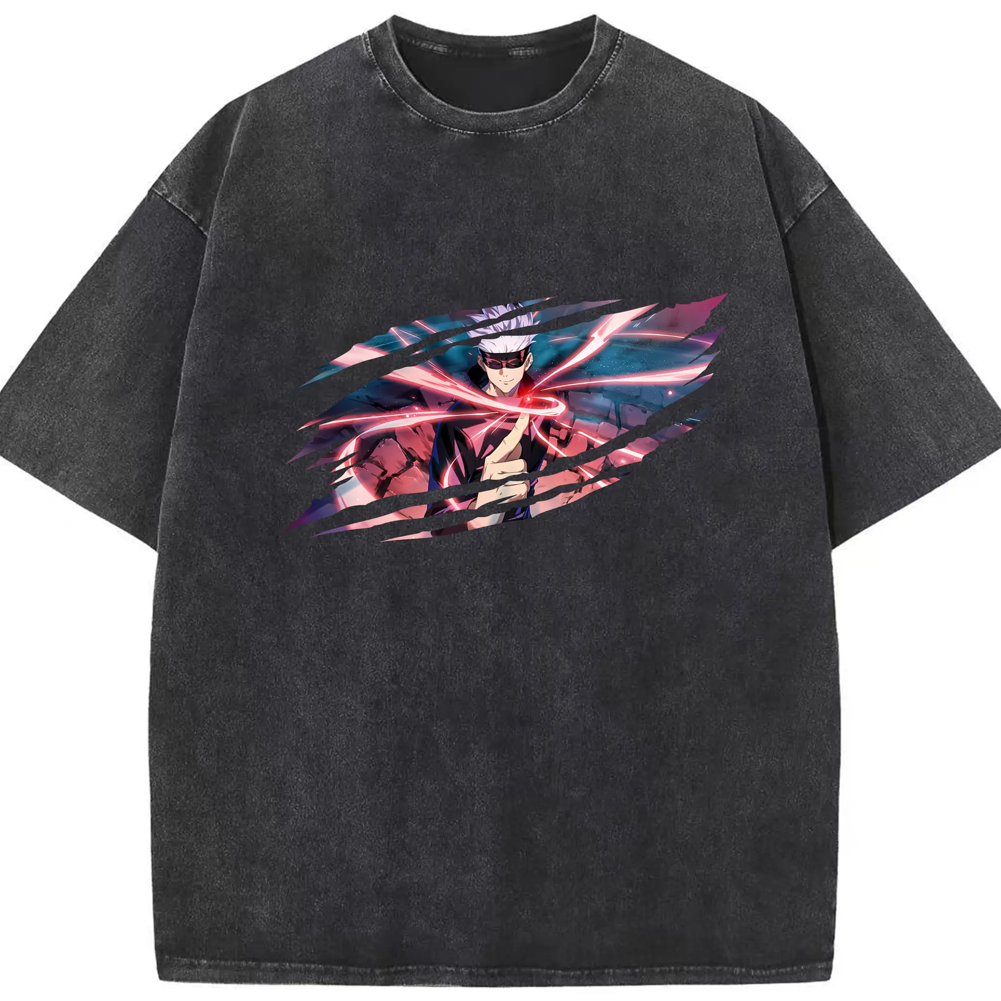 呪術廻戦 グッズ,五条 悟 - 綿100％ ヴィンテージ風 半袖Tシャツ ・ フロントプリント ・ 柔らか肌触り ・ 通気性 快適 ・ スポーツ カジュアル 外出用