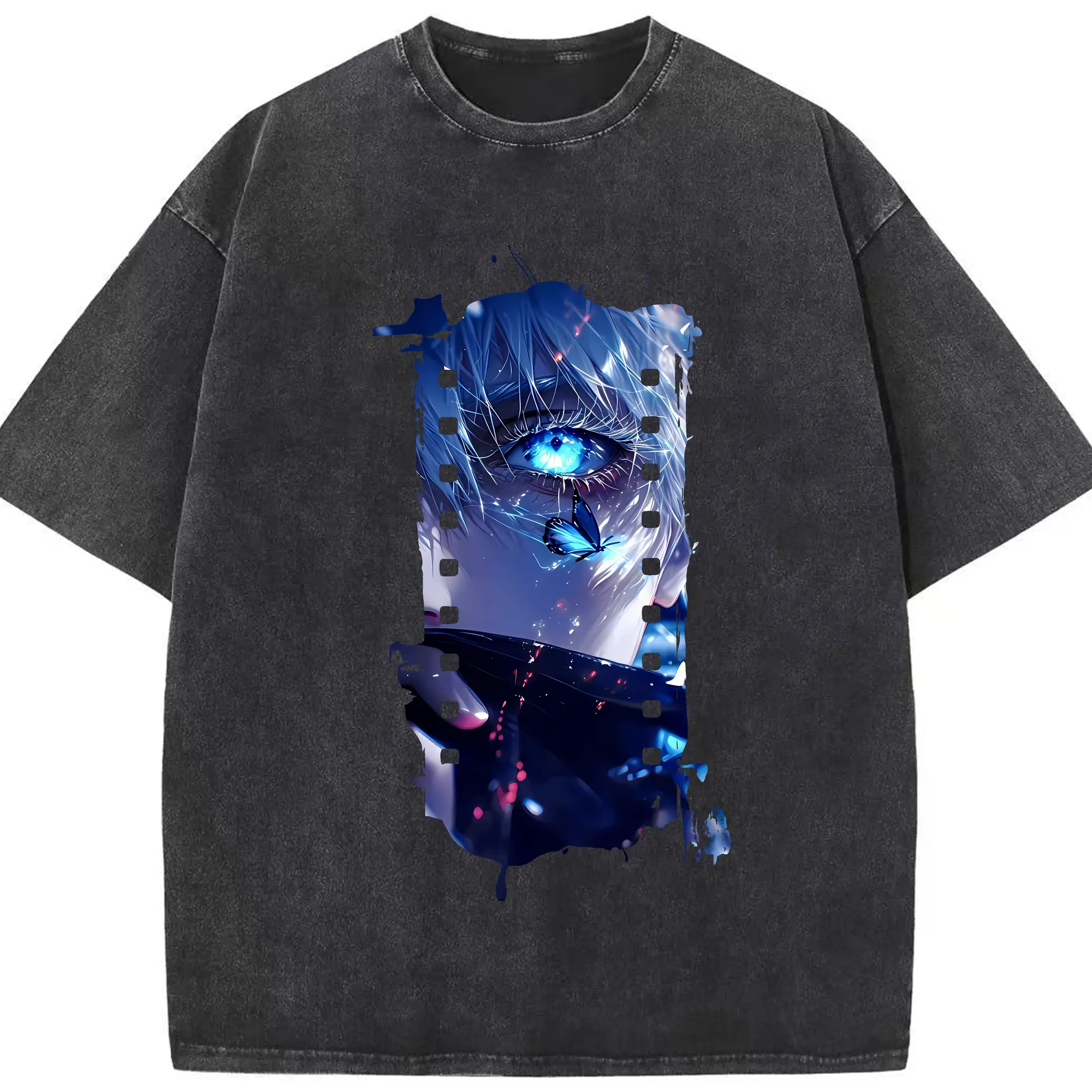 呪術廻戦 グッズ,五条 悟 - 綿100％ ヴィンテージ風 半袖Tシャツ ・ フロントプリント ・ 柔らか肌触り ・ 通気性 快適 ・ スポーツ カジュアル 外出用