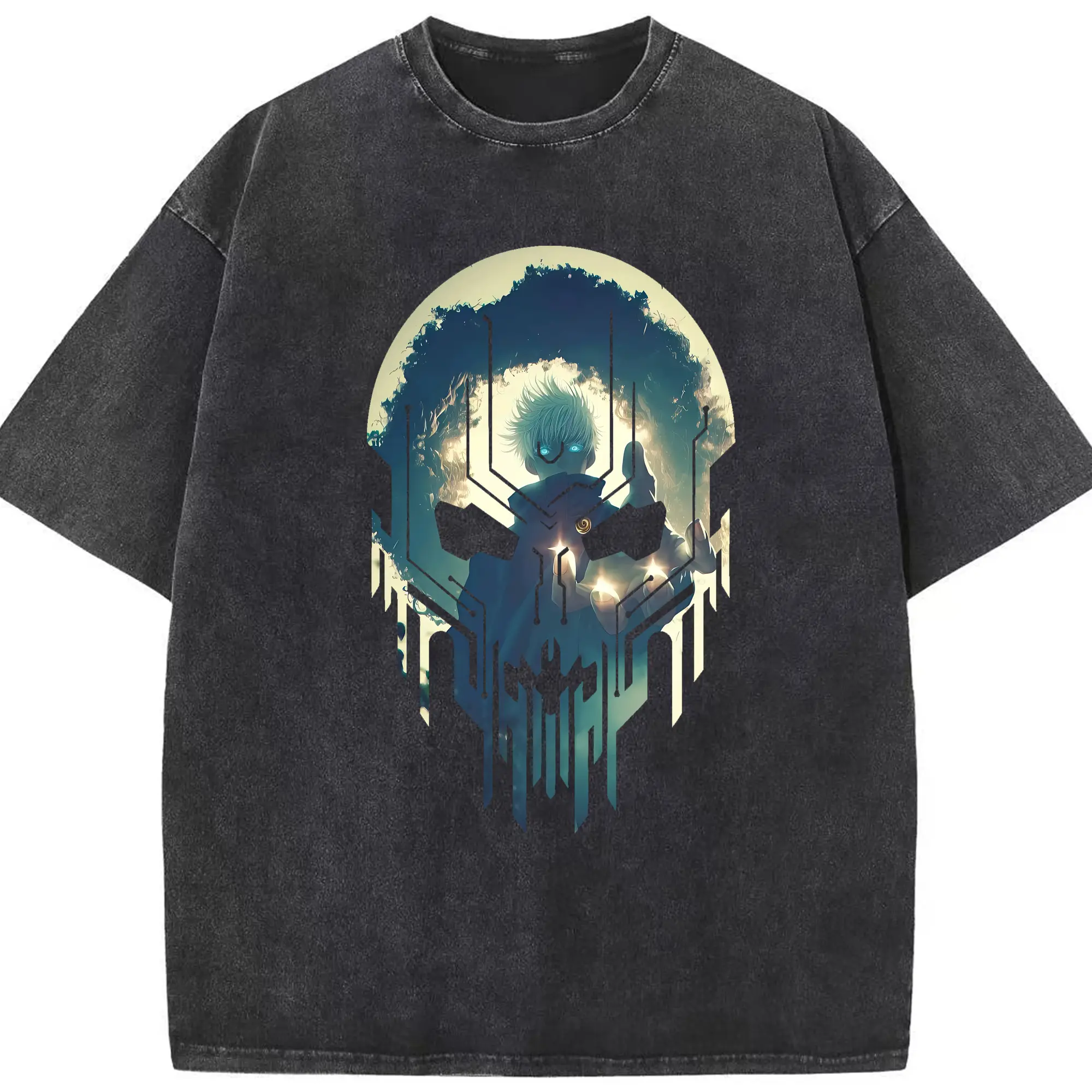 呪術廻戦 グッズ,五条 悟 - 綿100％ ヴィンテージ風 半袖Tシャツ ・ フロントプリント ・ 柔らか肌触り ・ 通気性 快適 ・ スポーツ カジュアル 外出用