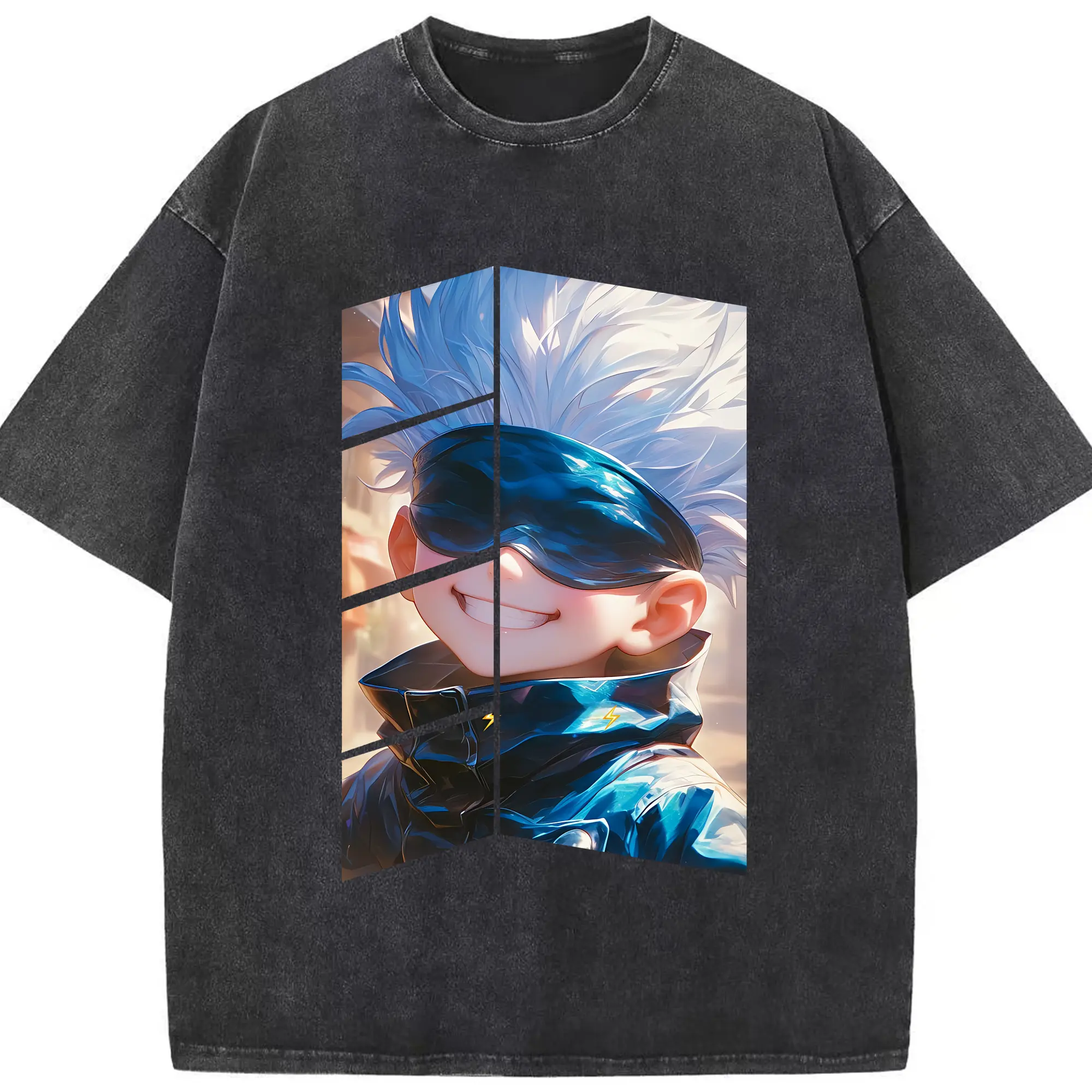 呪術廻戦 グッズ,五条 悟 - 綿100％ ヴィンテージ風 半袖Tシャツ ・ フロントプリント ・ 柔らか肌触り ・ 通気性 快適 ・ スポーツ カジュアル 外出用