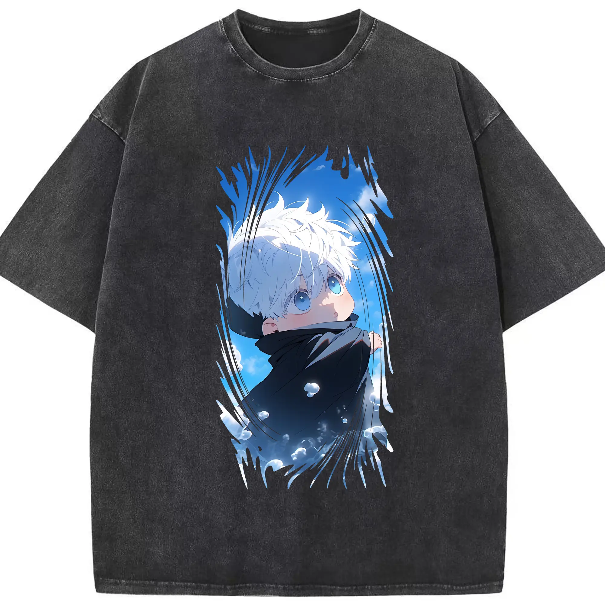 呪術廻戦 グッズ,五条 悟 - 綿100％ ヴィンテージ風 半袖Tシャツ ・ フロントプリント ・ 柔らか肌触り ・ 通気性 快適 ・ スポーツ カジュアル 外出用