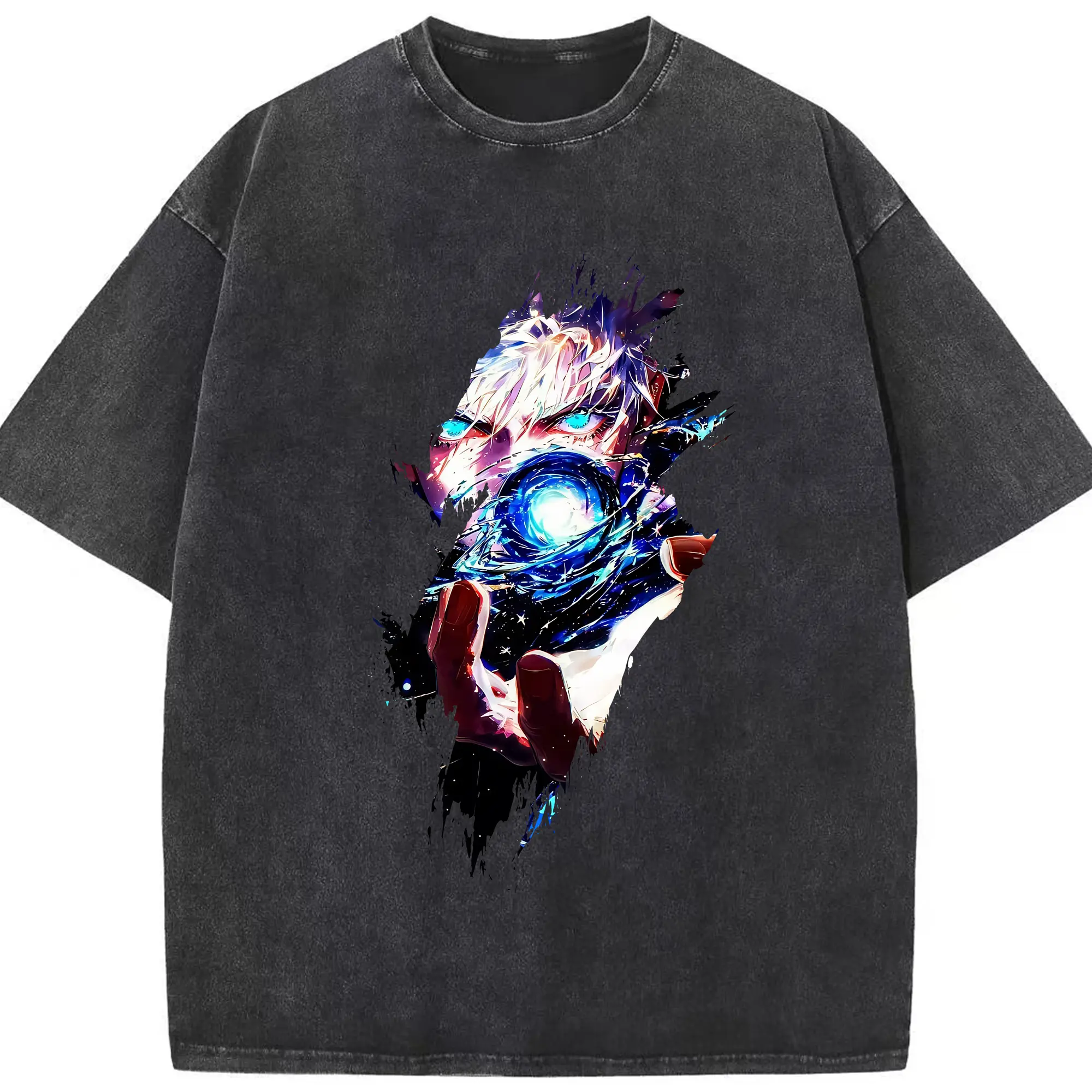 呪術廻戦 グッズ,五条 悟 - 綿100％ ヴィンテージ風 半袖Tシャツ ・ フロントプリント ・ 柔らか肌触り ・ 通気性 快適 ・ スポーツ カジュアル 外出用