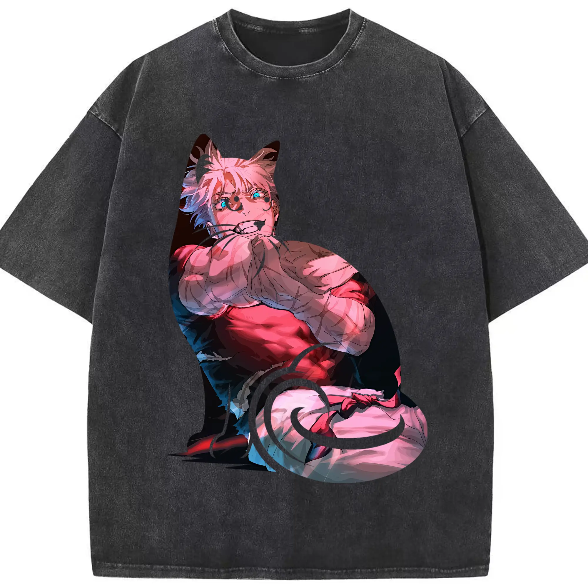 呪術廻戦 グッズ,五条 悟 - 綿100％ ヴィンテージ風 半袖Tシャツ ・ フロントプリント ・ 柔らか肌触り ・ 通気性 快適 ・ スポーツ カジュアル 外出用