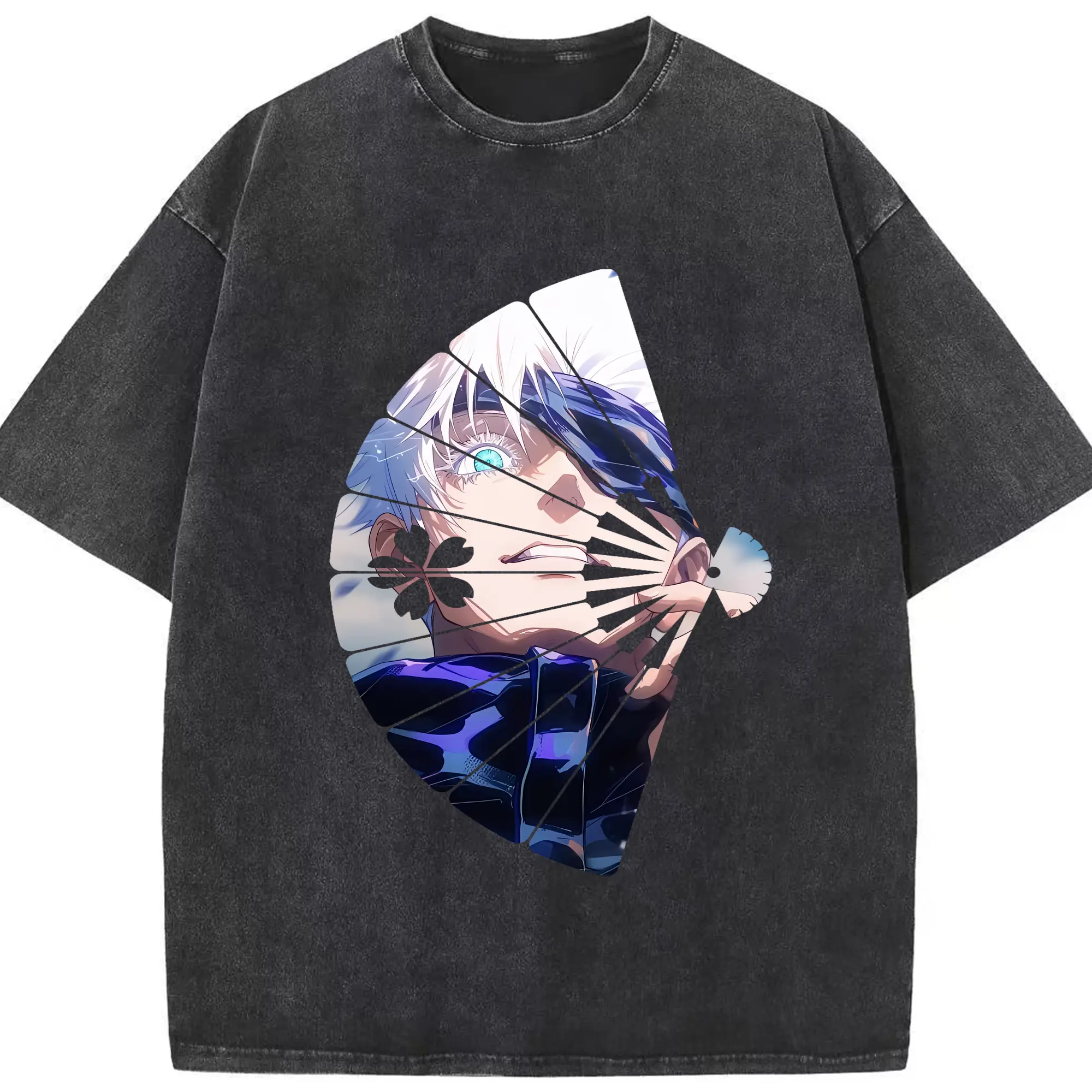 呪術廻戦 グッズ,五条 悟 - 綿100％ ヴィンテージ風 半袖Tシャツ ・ フロントプリント ・ 柔らか肌触り ・ 通気性 快適 ・ スポーツ カジュアル 外出用