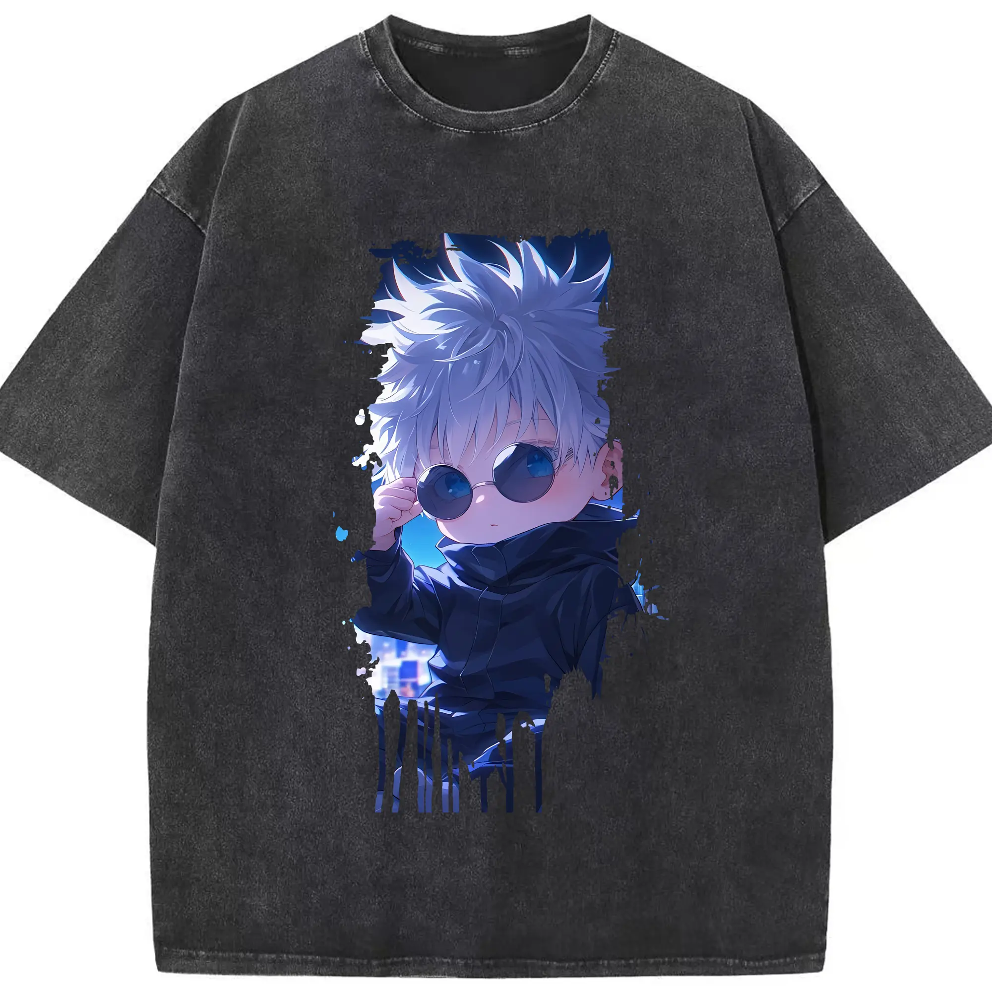 呪術廻戦 グッズ,五条 悟 - 綿100％ ヴィンテージ風 半袖Tシャツ ・ フロントプリント ・ 柔らか肌触り ・ 通気性 快適 ・ スポーツ カジュアル 外出用