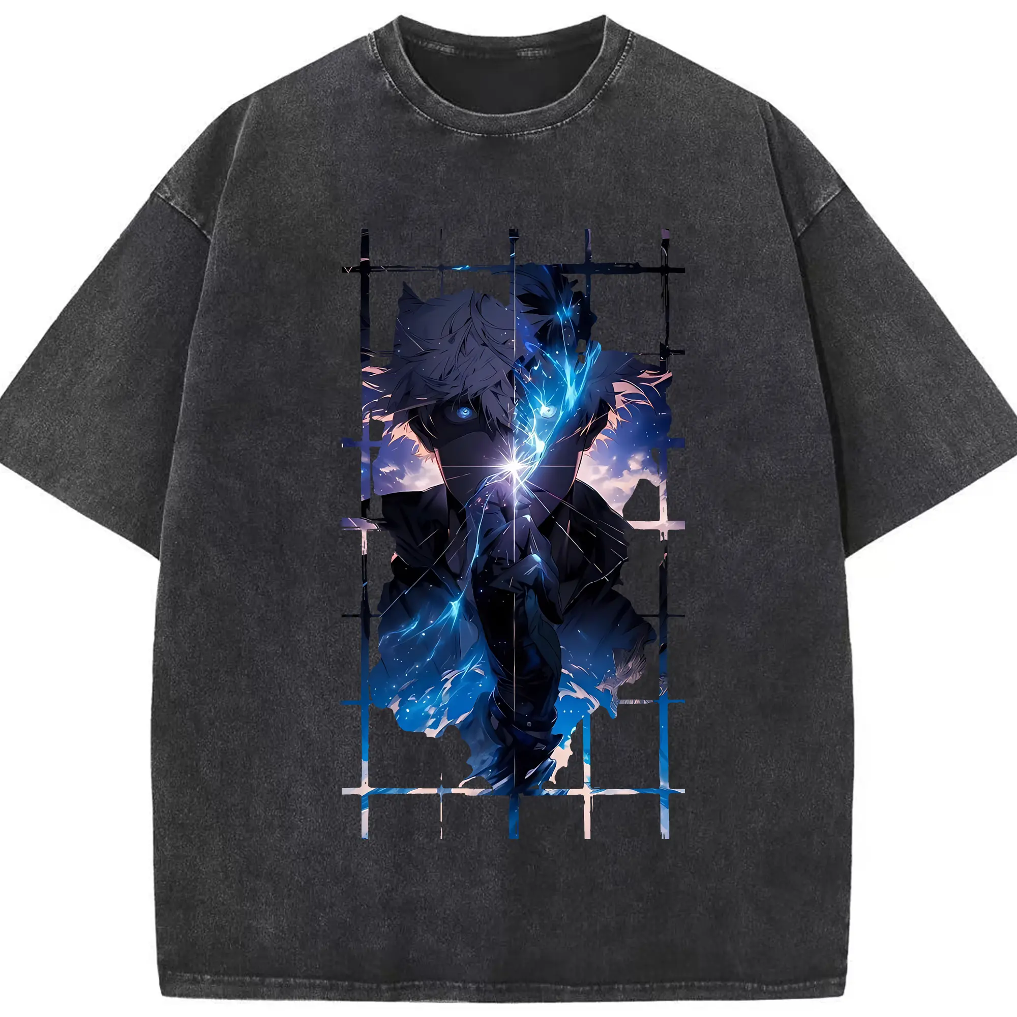 呪術廻戦 グッズ,五条 悟 - 綿100％ ヴィンテージ風 半袖Tシャツ ・ フロントプリント ・ 柔らか肌触り ・ 通気性 快適 ・ スポーツ カジュアル 外出用