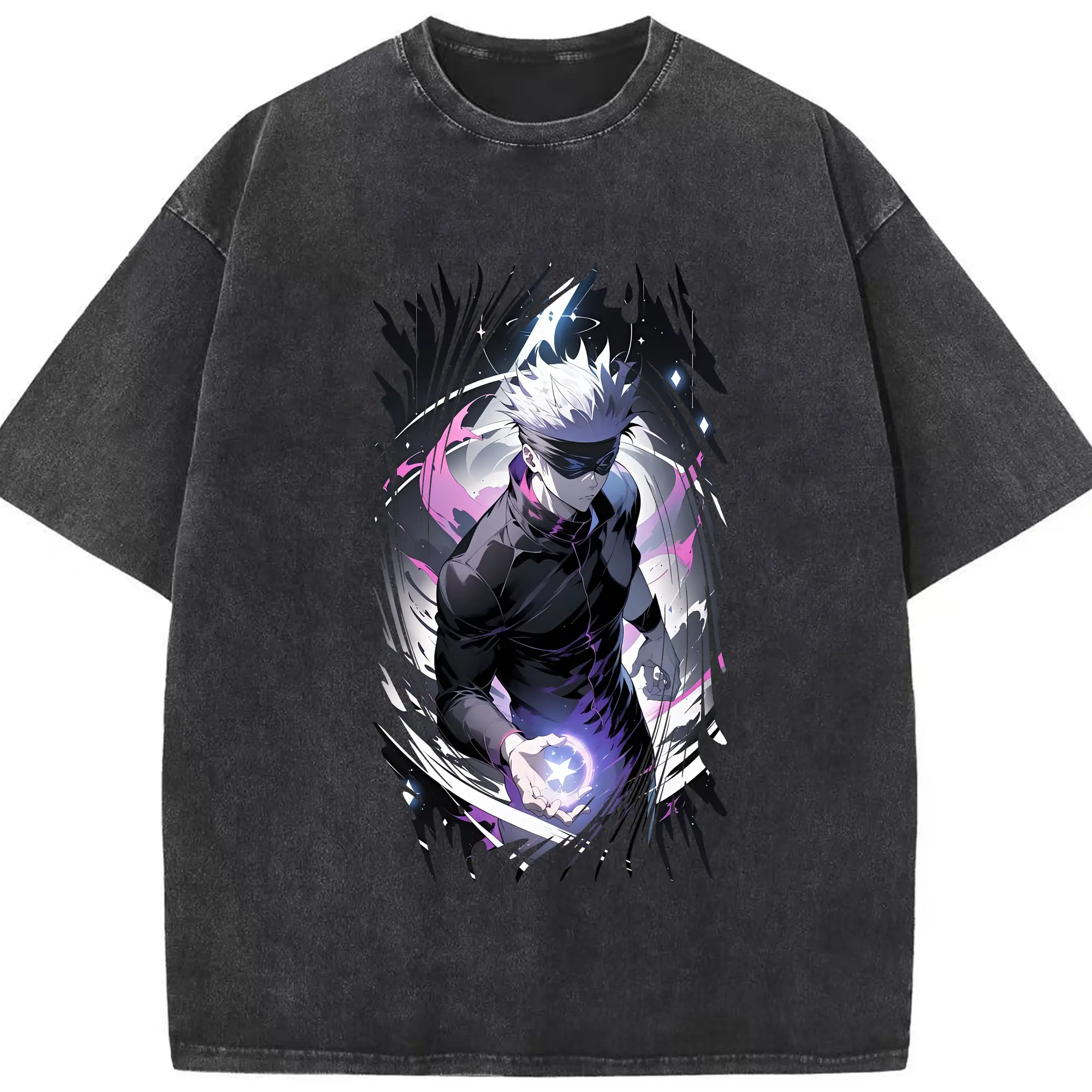 呪術廻戦 グッズ,五条 悟 - 綿100％ ヴィンテージ風 半袖Tシャツ ・ フロントプリント ・ 柔らか肌触り ・ 通気性 快適 ・ スポーツ カジュアル 外出用