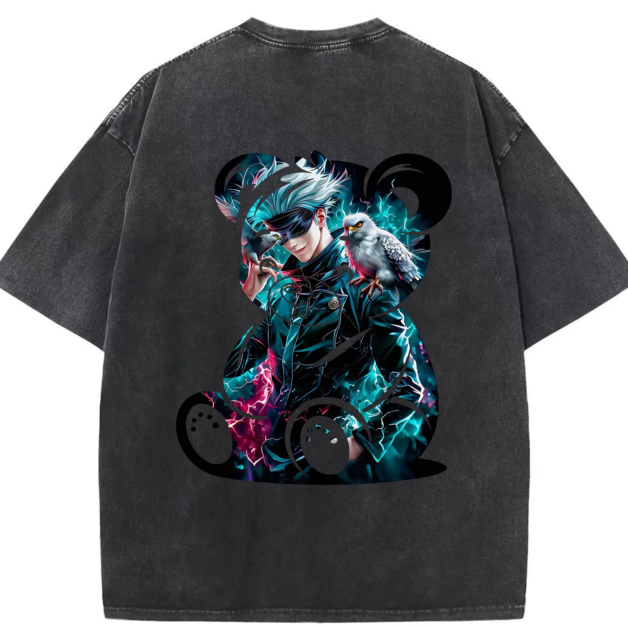 呪術廻戦 グッズ,五条 悟 - 綿100％ ヴィンテージ風 半袖Tシャツ ・ 背面プリント ・ 柔らか肌触り ・ 通気性 快適 ・ スポーツ カジュアル 外出用